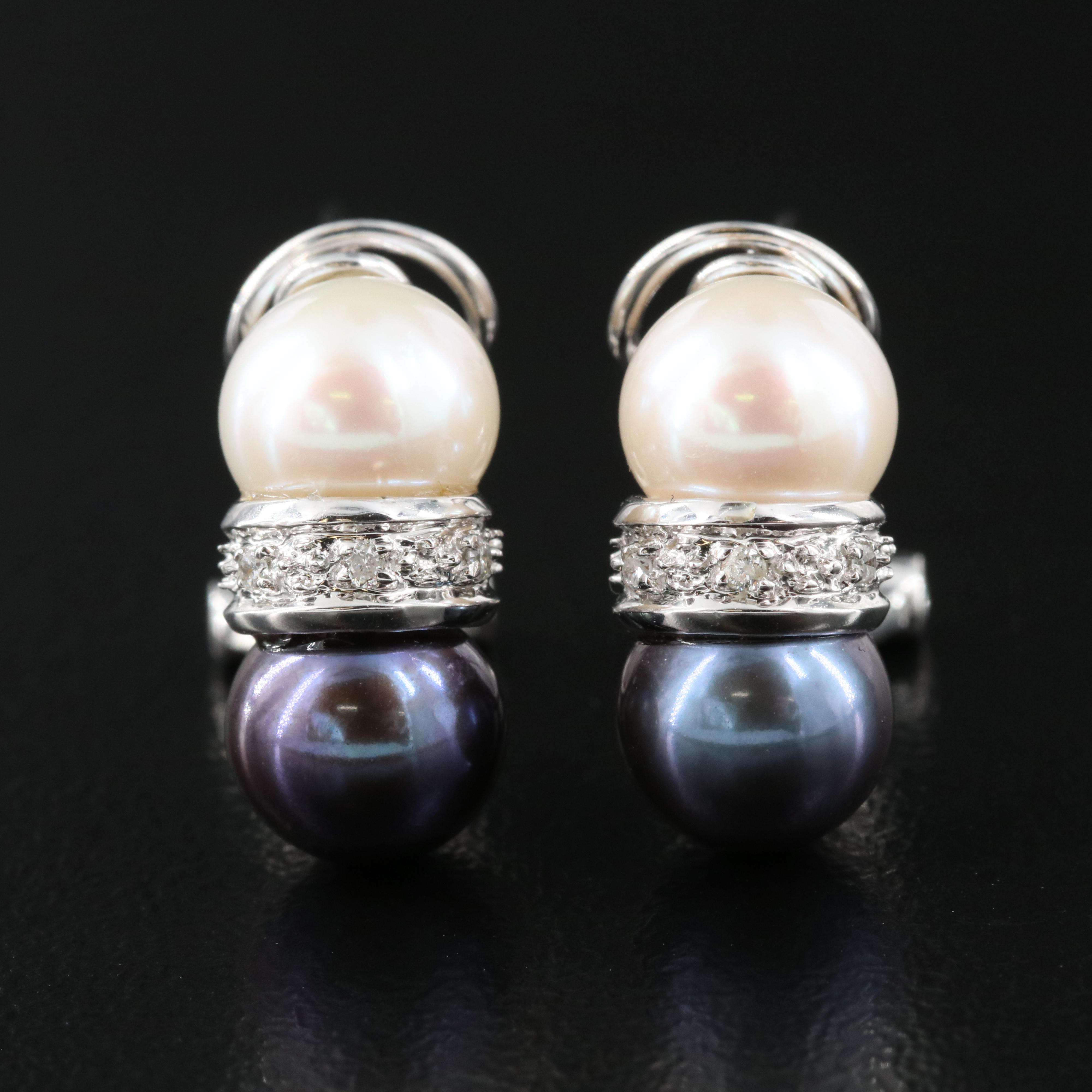 14K Pearl and Diamond Earrings