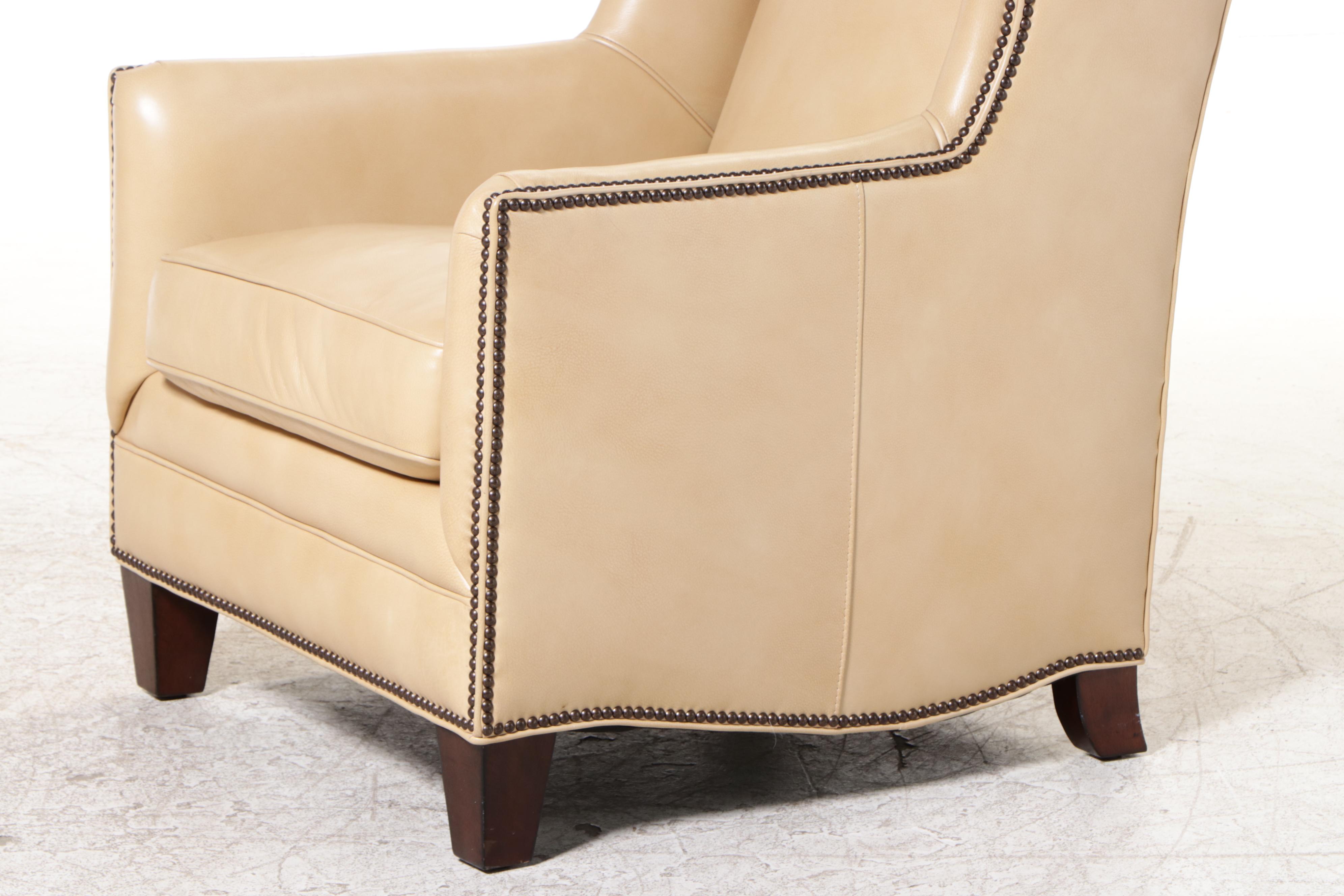 Henredon Leather Company Wingback Armchair with Nailheads