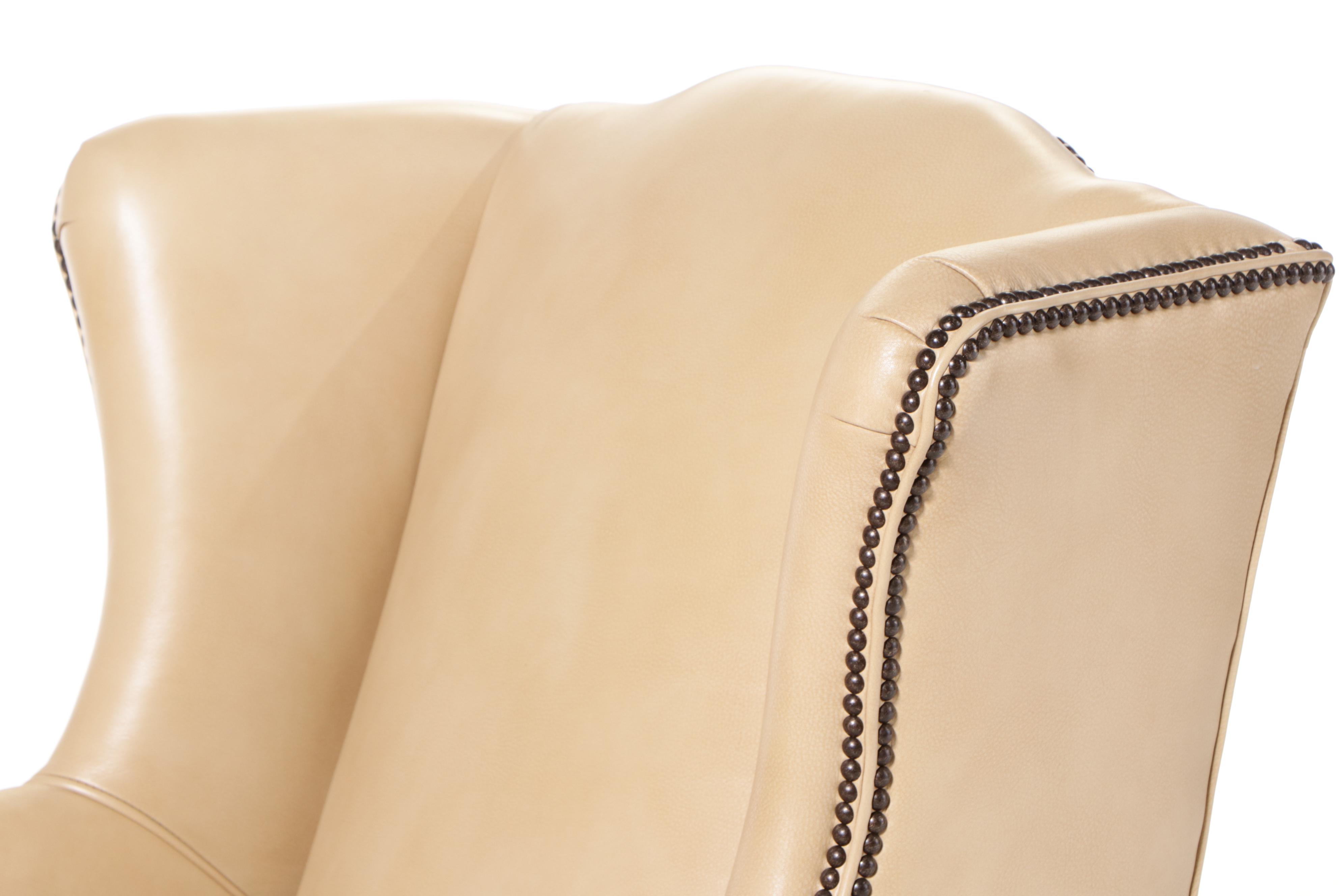 Henredon Leather Company Wingback Armchair with Nailheads