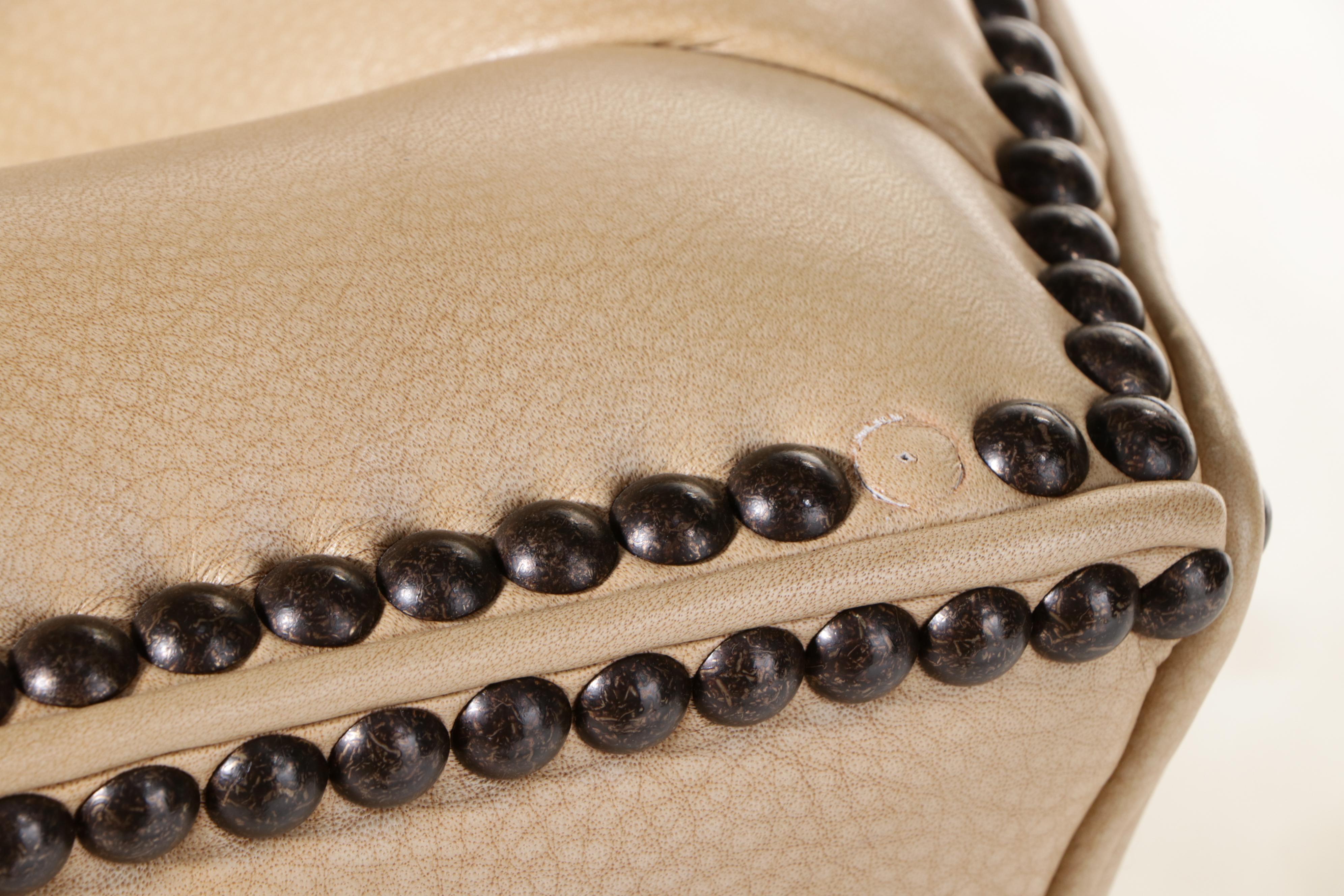Henredon Leather Company Wingback Armchair with Nailheads