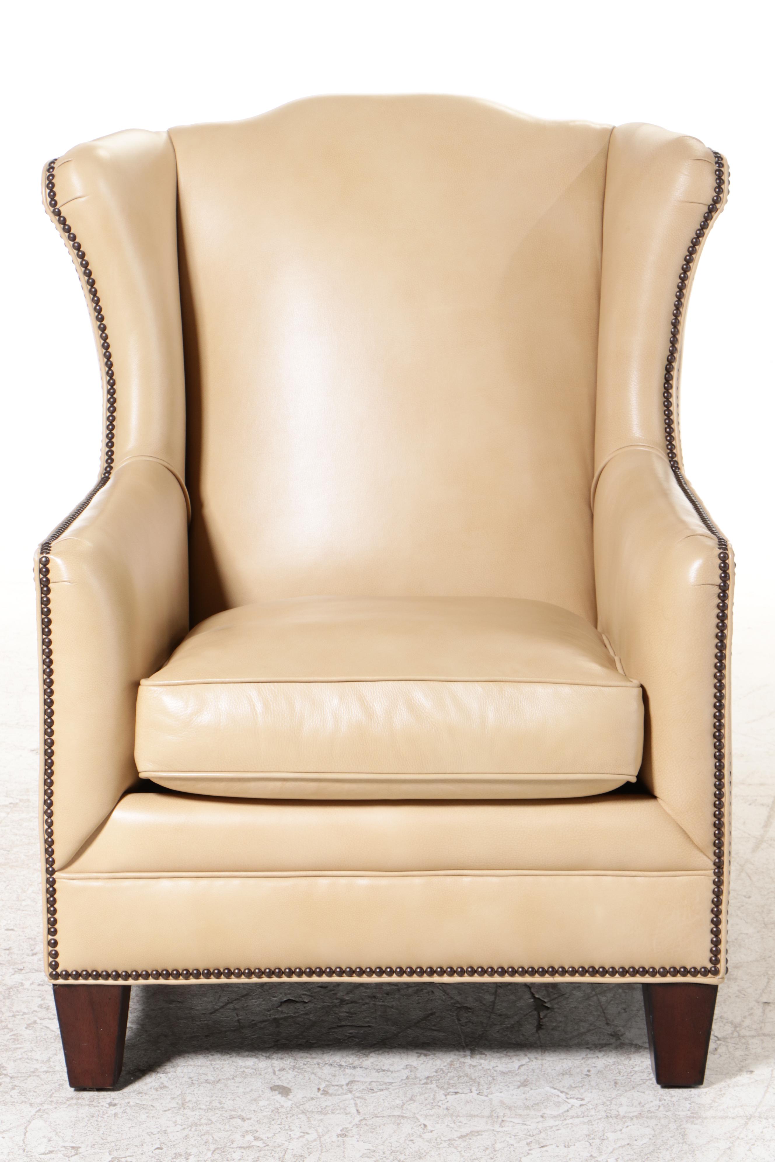 Henredon Leather Company Wingback Armchair with Nailheads