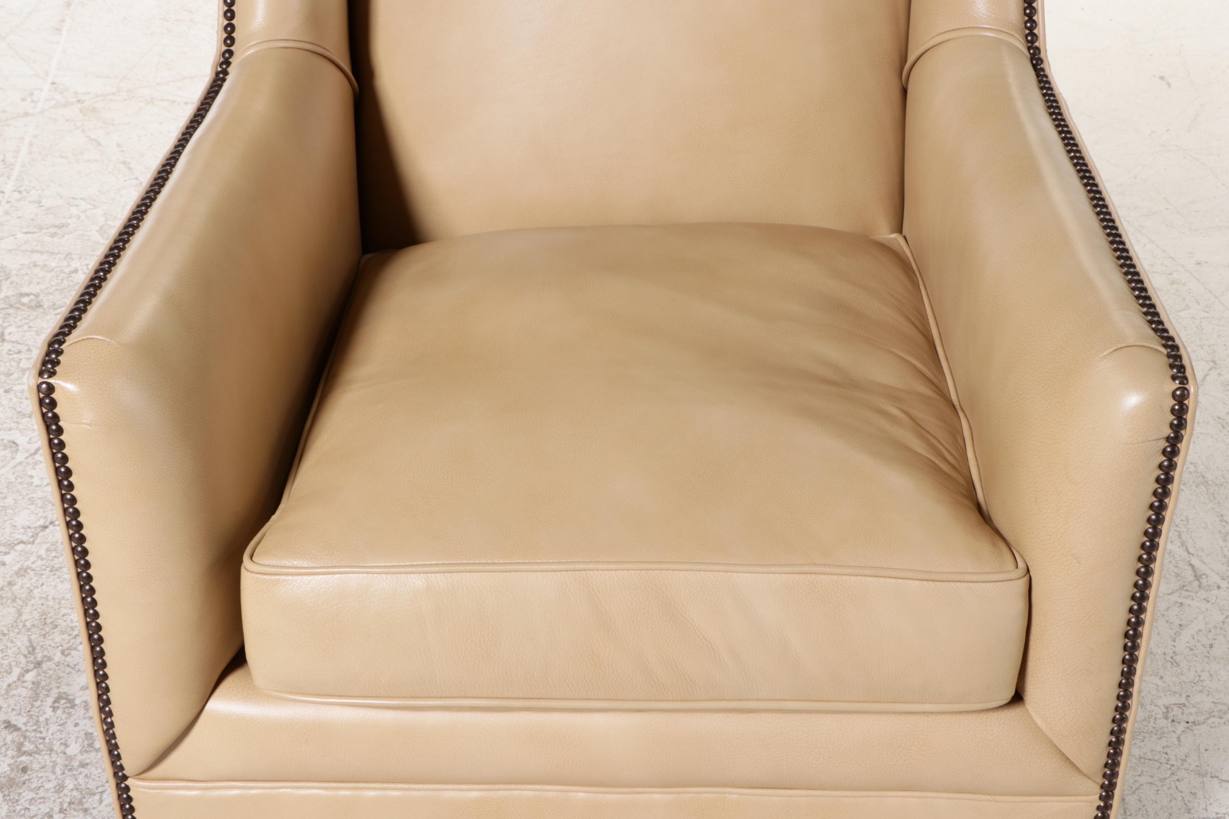 Henredon Leather Company Wingback Armchair with Nailheads