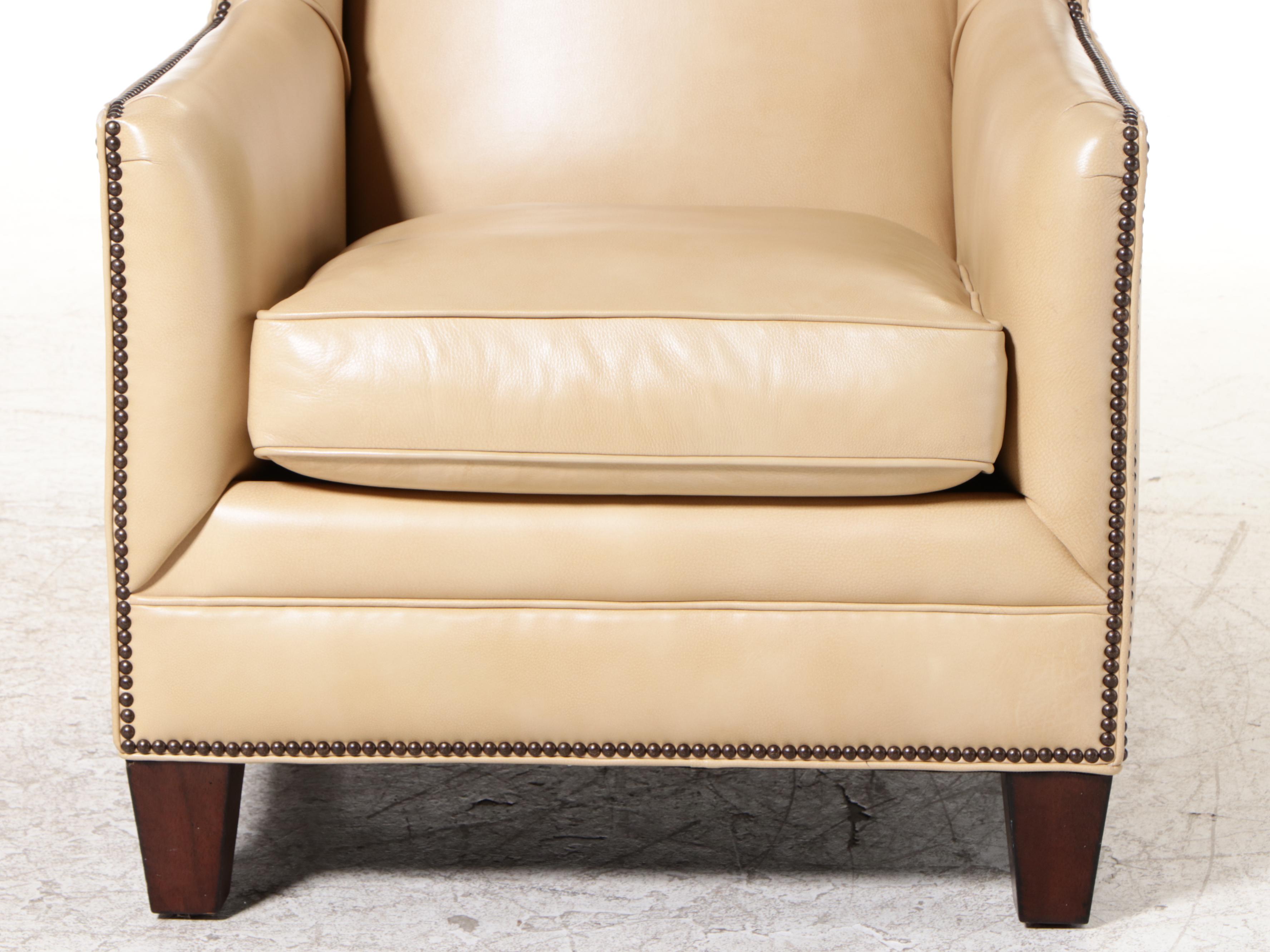 Henredon Leather Company Wingback Armchair with Nailheads