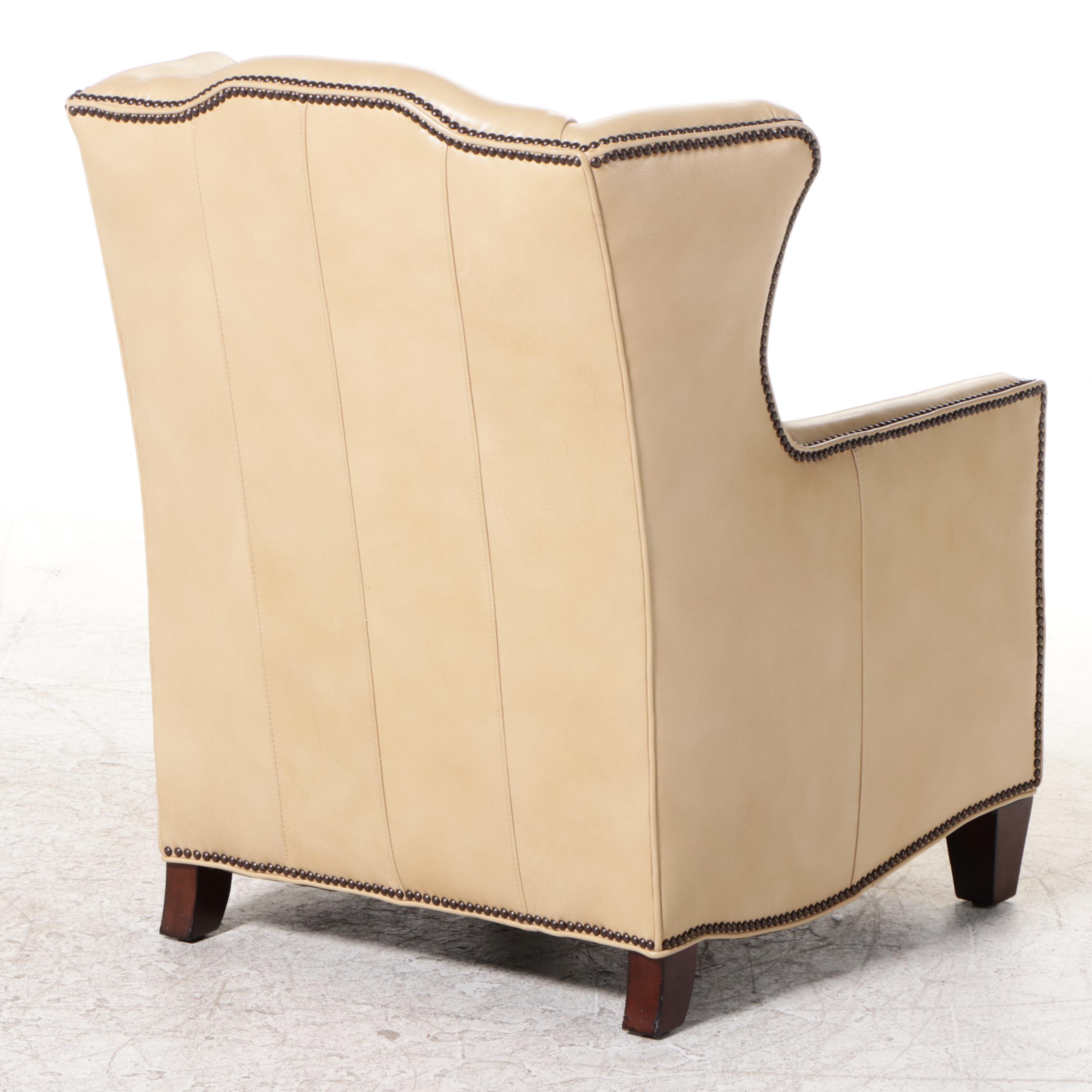 Henredon Leather Company Wingback Armchair with Nailheads