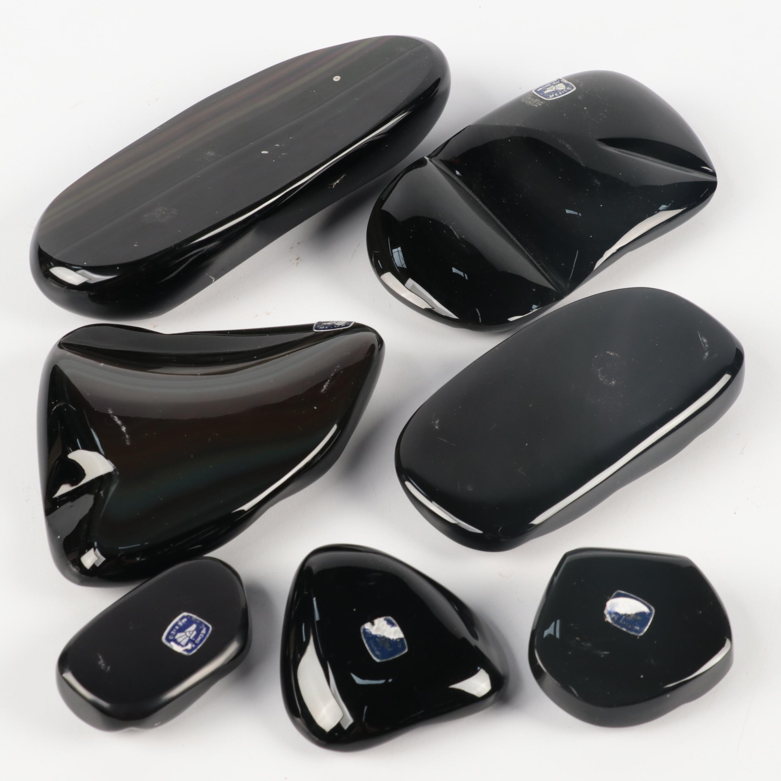 Polished Hand-Carved Rainbow Obsidian Specimens