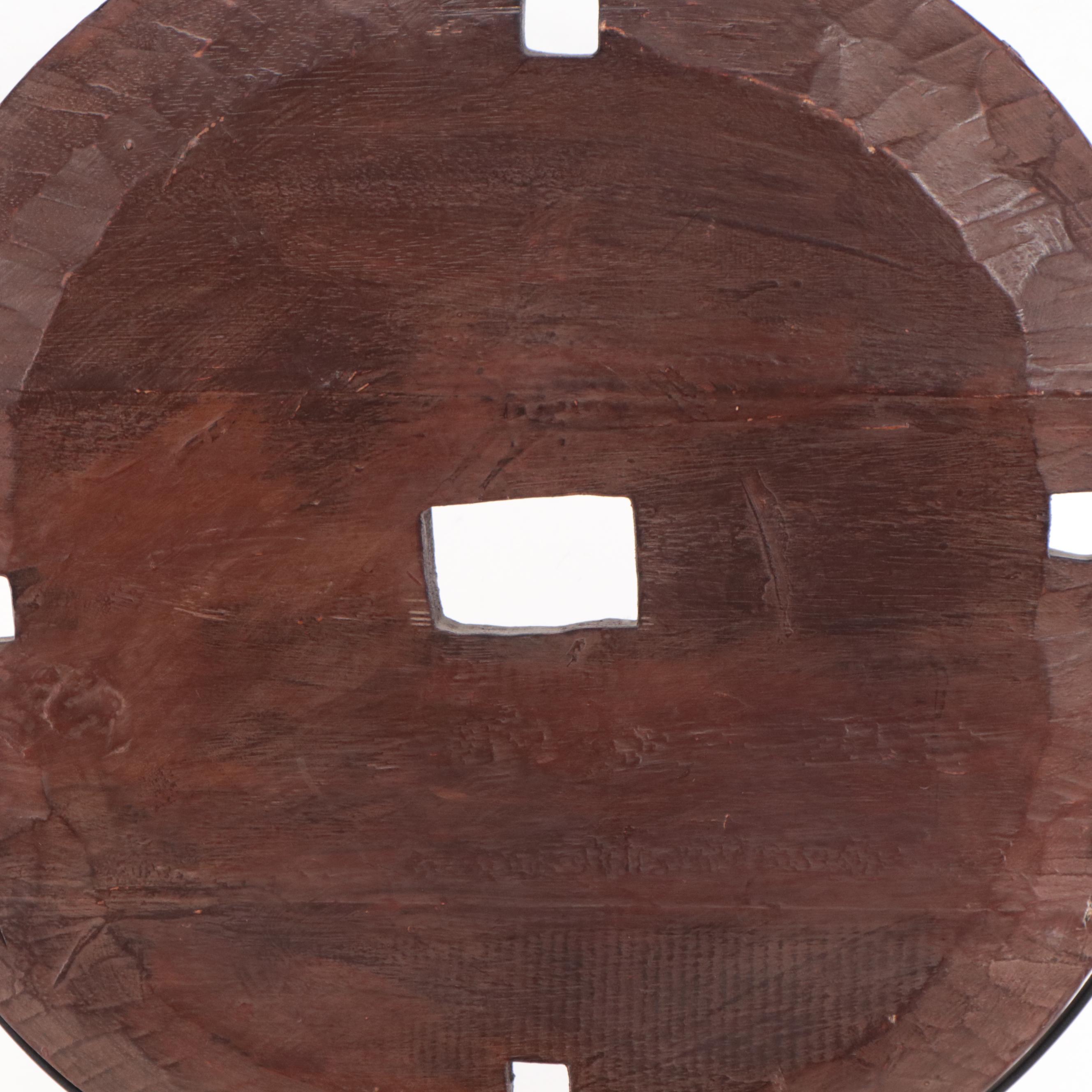 Mounted Carved Wood Cart Wheel Hub