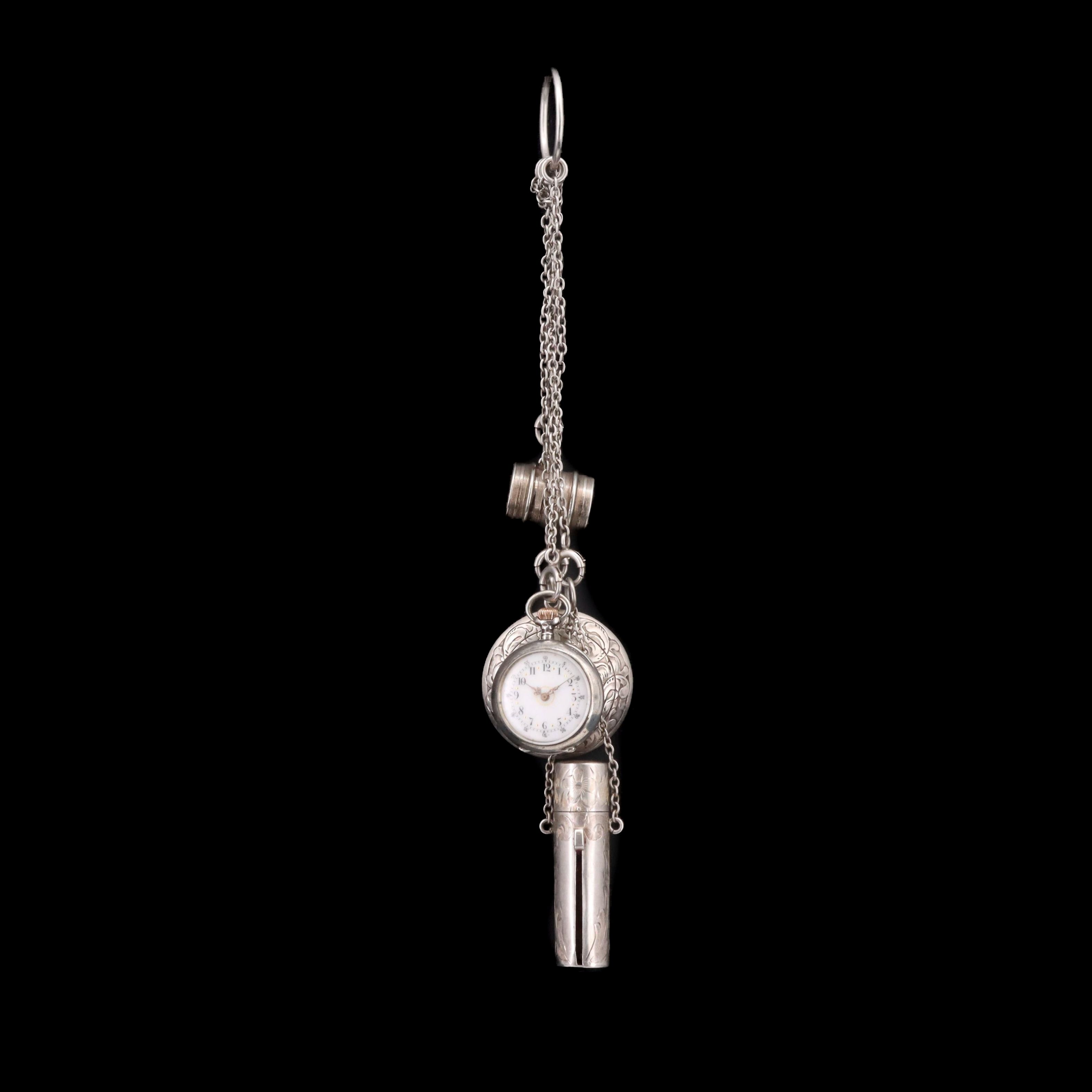 Sterling Silver Chatelaine with 935 Silver Swiss Pocket Watch
