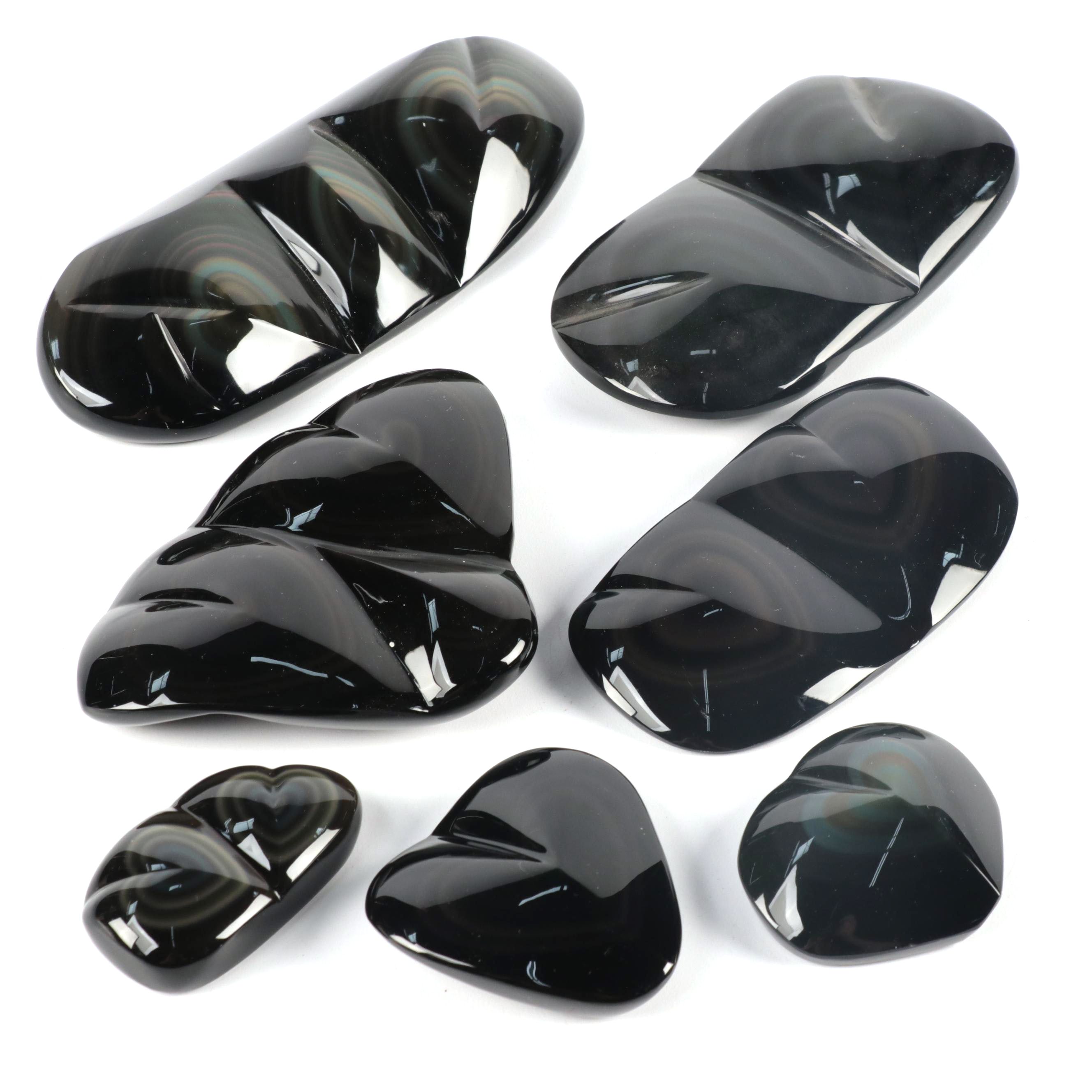 Polished Hand-Carved Rainbow Obsidian Specimens