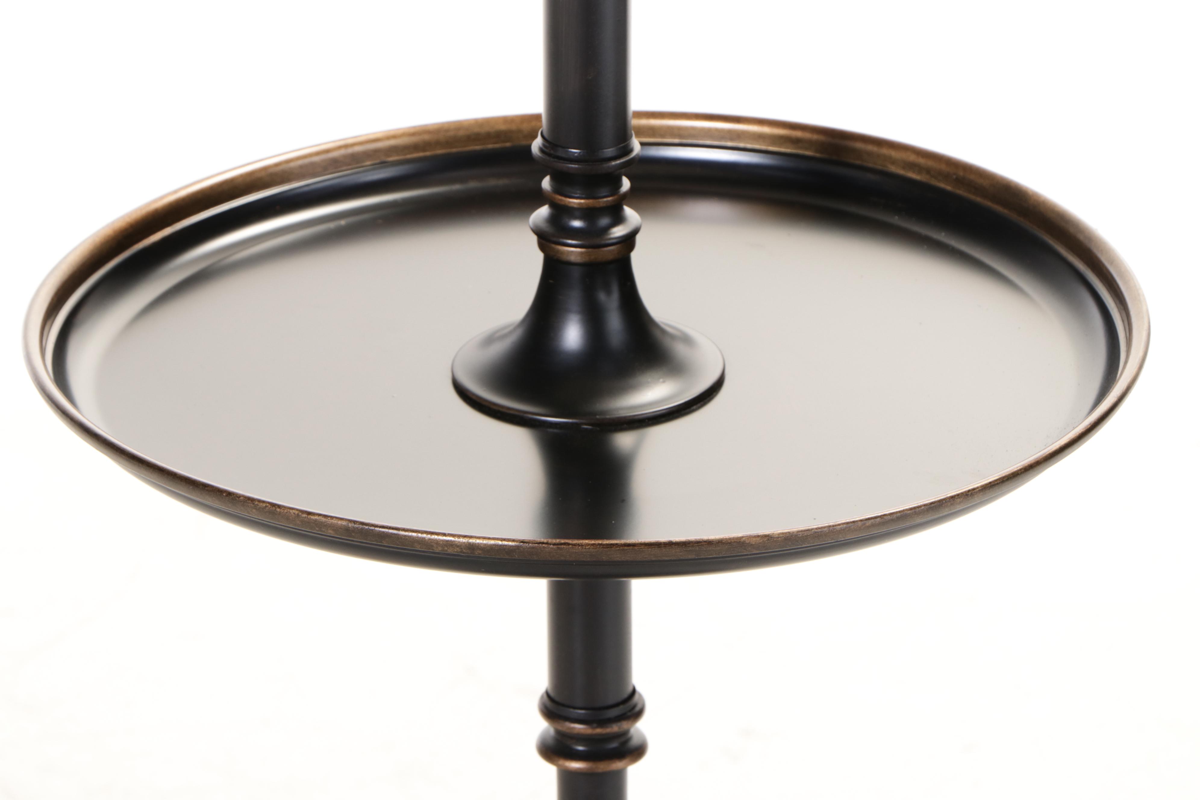 Patinated and Parcel-Gilt Metal Floor Lamp with Integrated Side Table