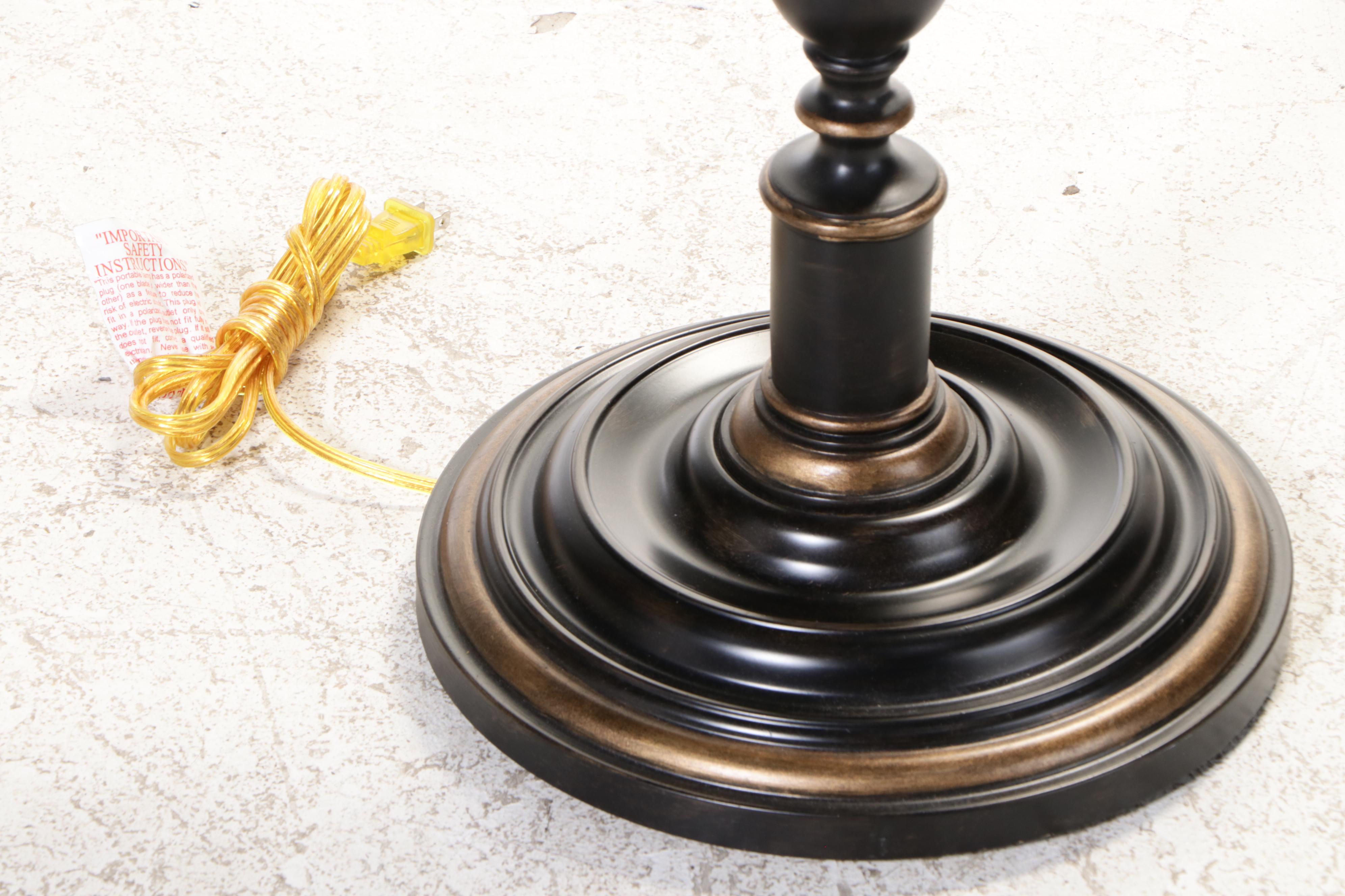 Patinated and Parcel-Gilt Metal Floor Lamp with Integrated Side Table