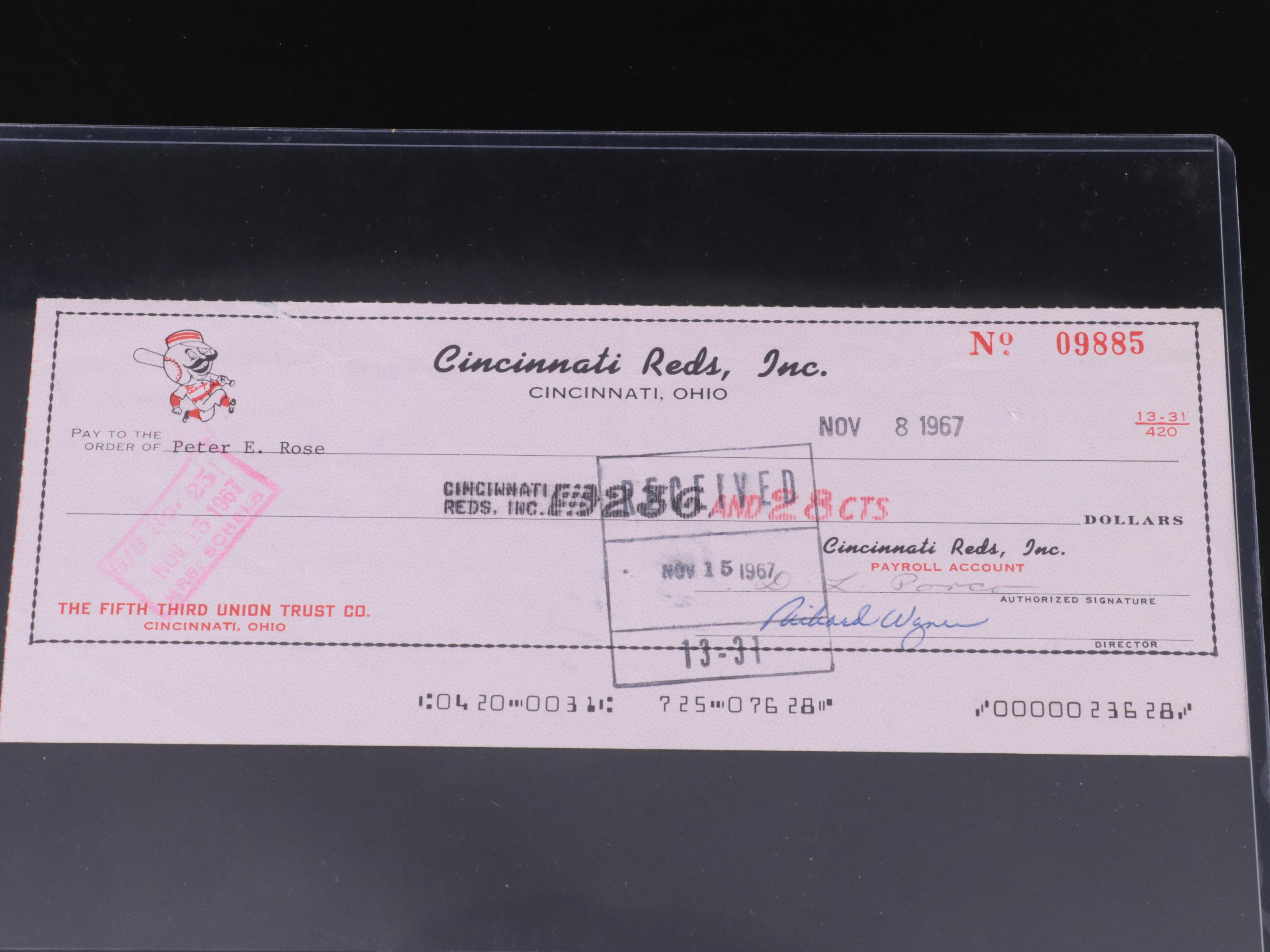 Two Vintage Cincinnati Reds Checks for Members of the Big Red Machine
