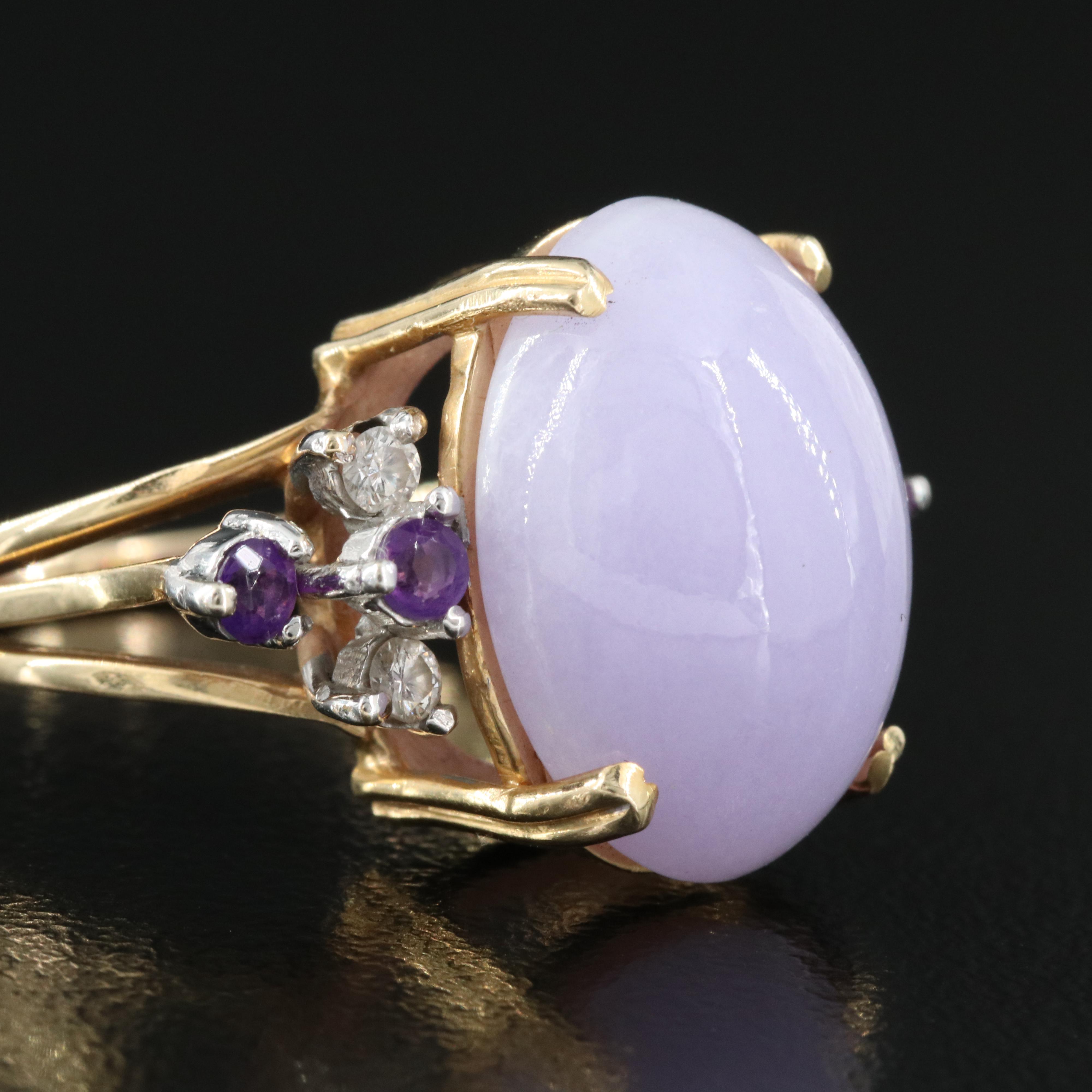 14K Jadeite, Diamond and Amethyst Ring