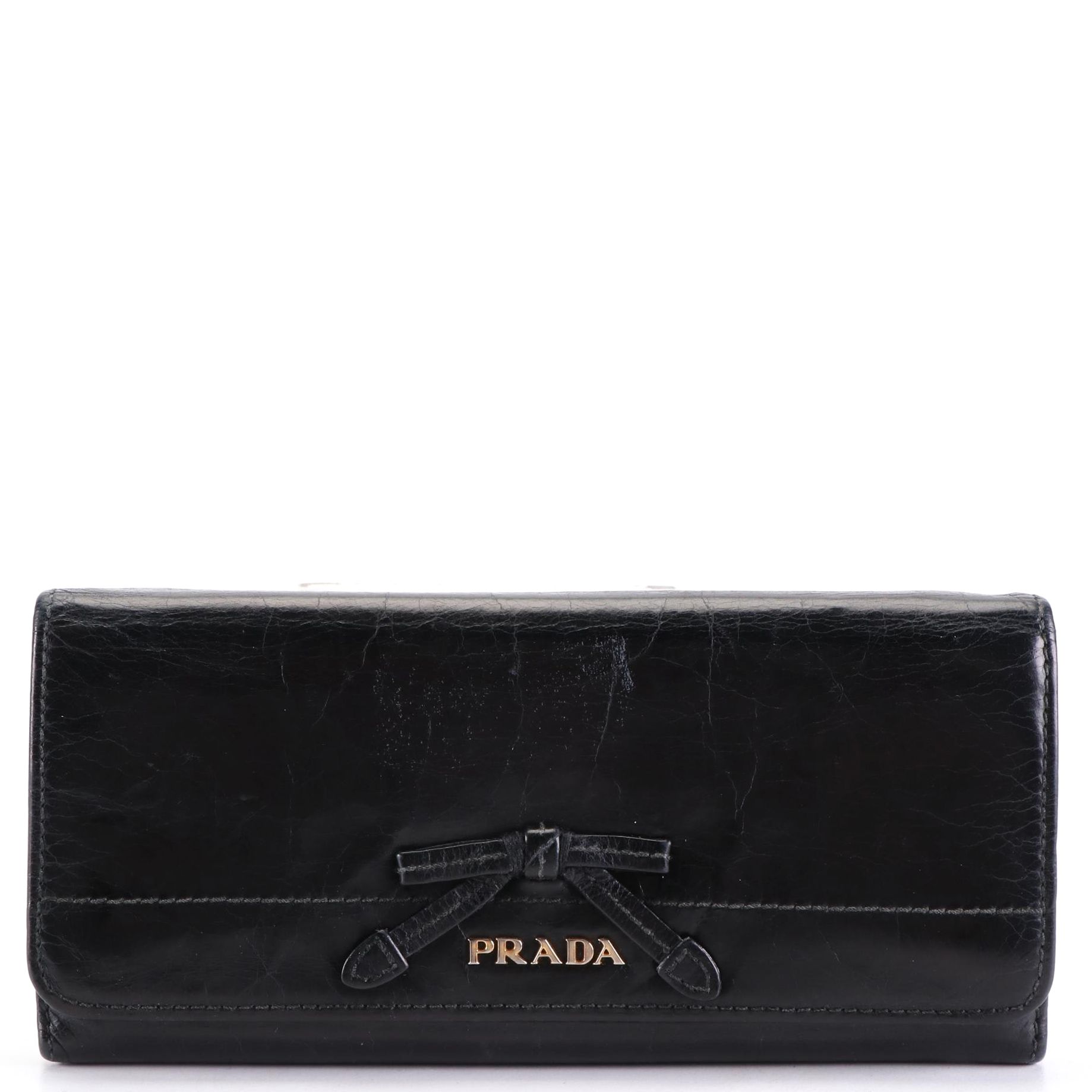 Prada Bow Flap Wallet in Glazed Leather