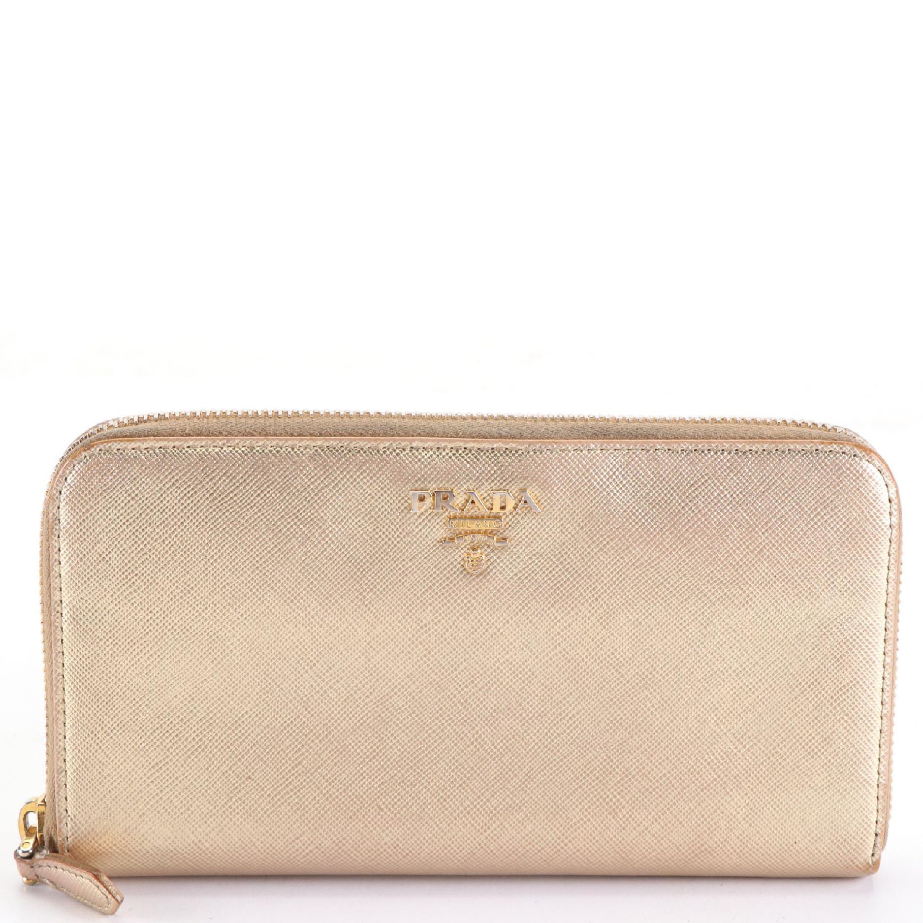 Prada Zip-Around Wallet in Metallic Saffiano Leather
