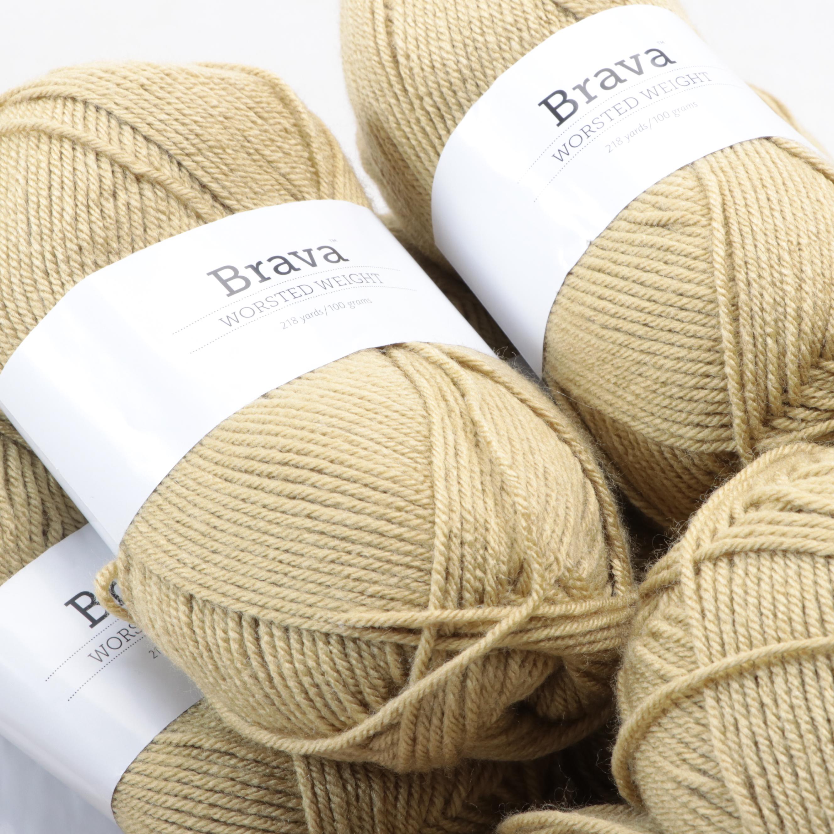 Brava Worsted Weight "Fig" Skeins of Yarn, Knitting Needles and Baskets