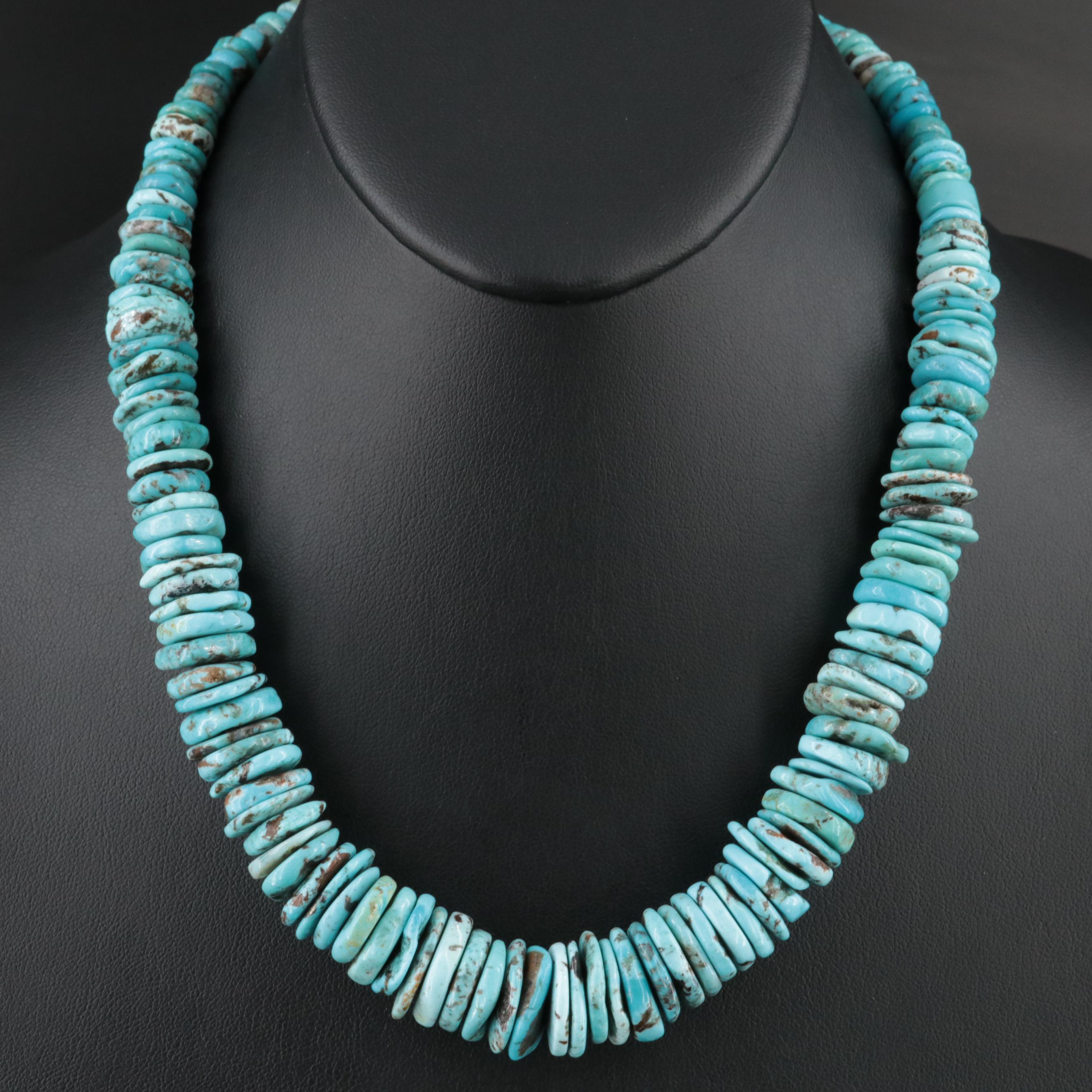 Graduated Turquoise Heishi Bead Necklace with Sterling Clasp