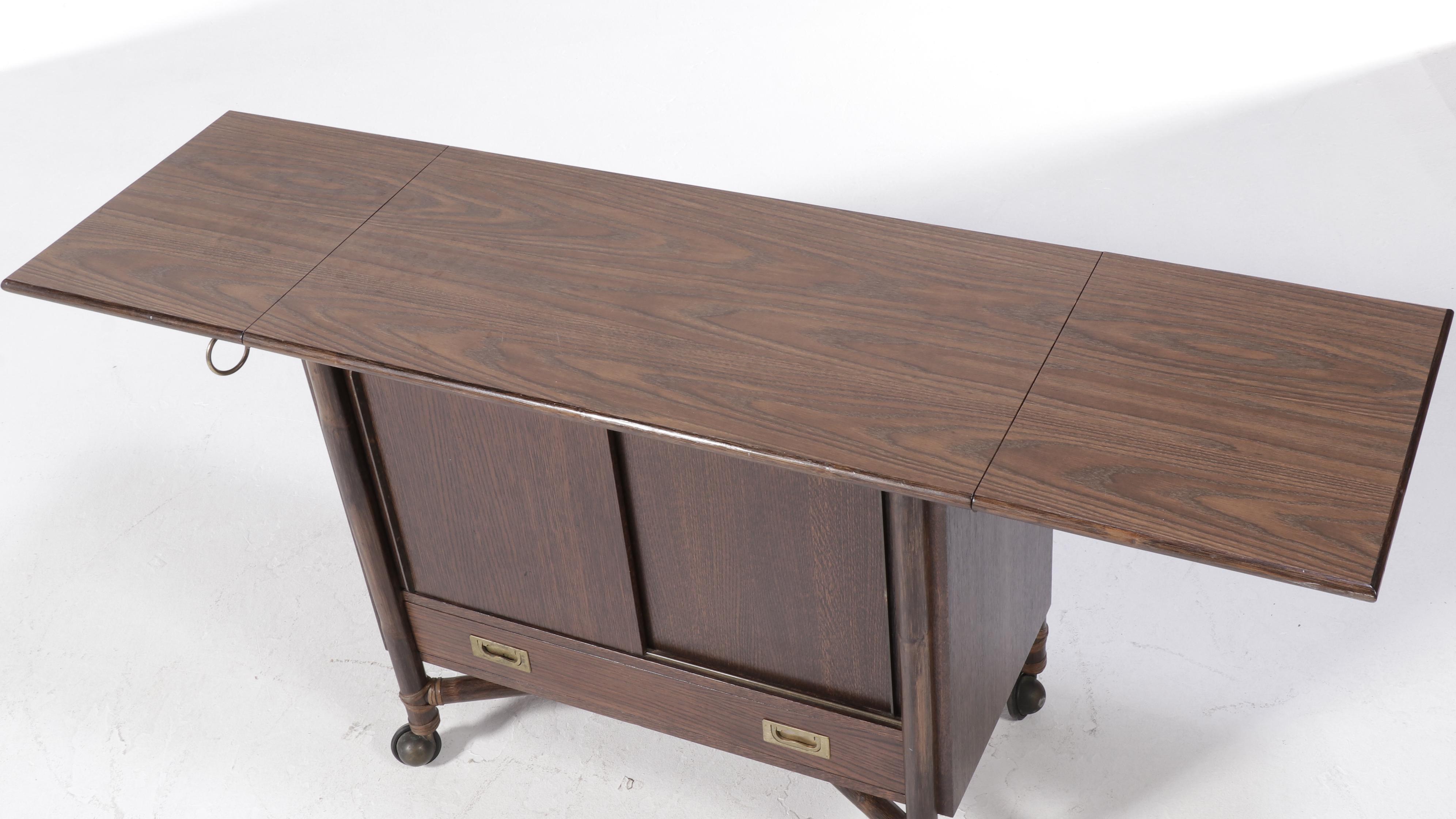 McGuire Modernist Ash, Rattan and Laminate Bar Cart, 1970s