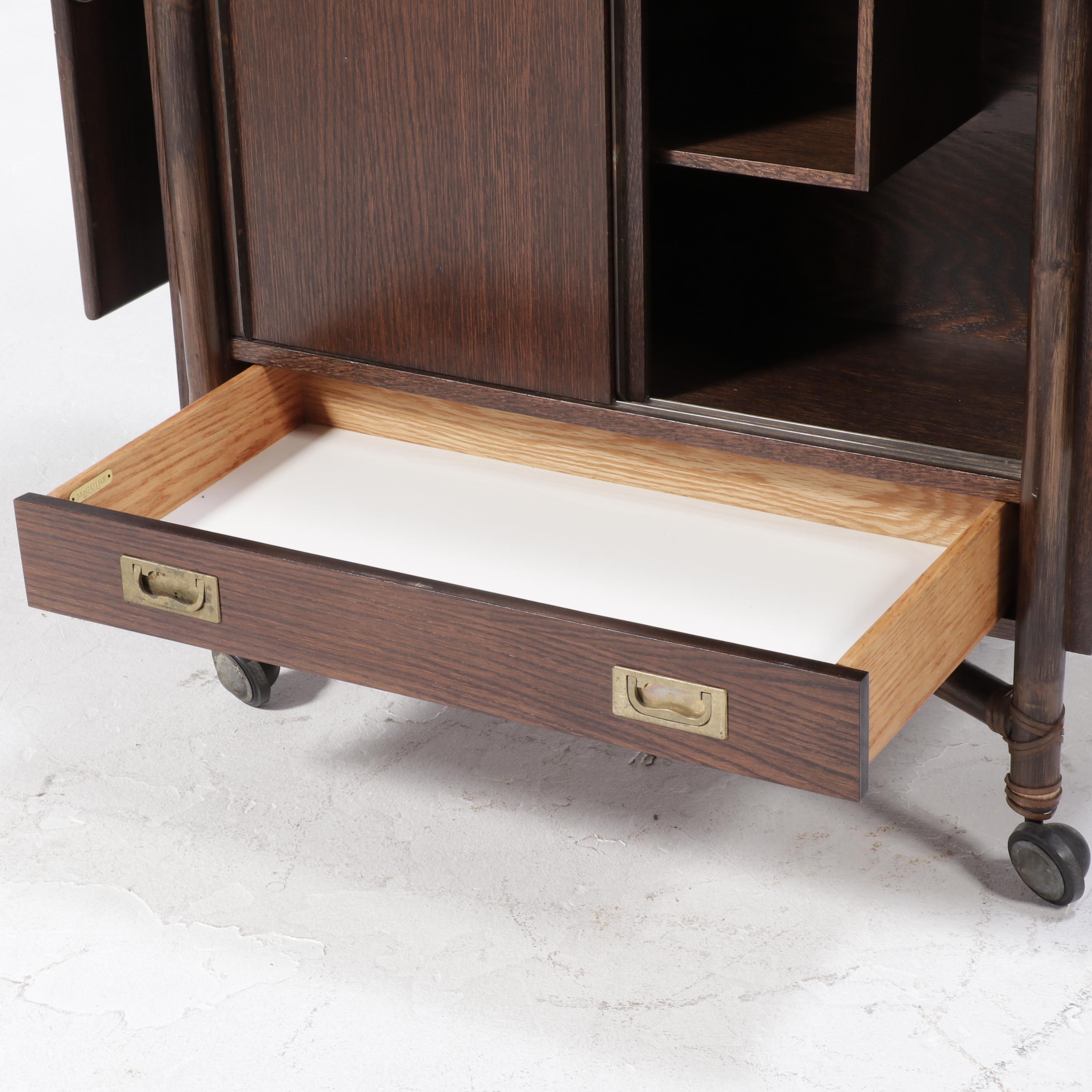 McGuire Modernist Ash, Rattan and Laminate Bar Cart, 1970s