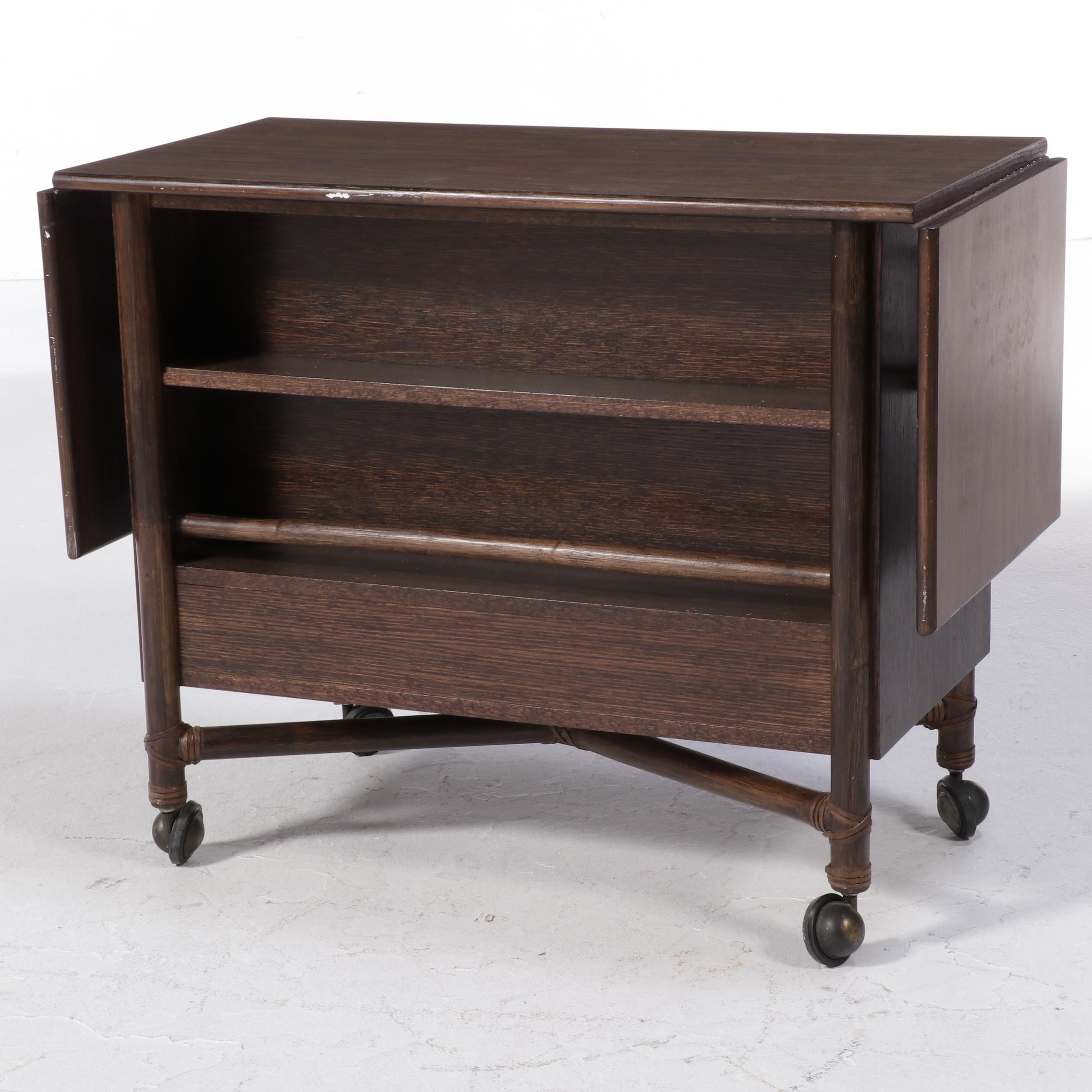 McGuire Modernist Ash, Rattan and Laminate Bar Cart, 1970s