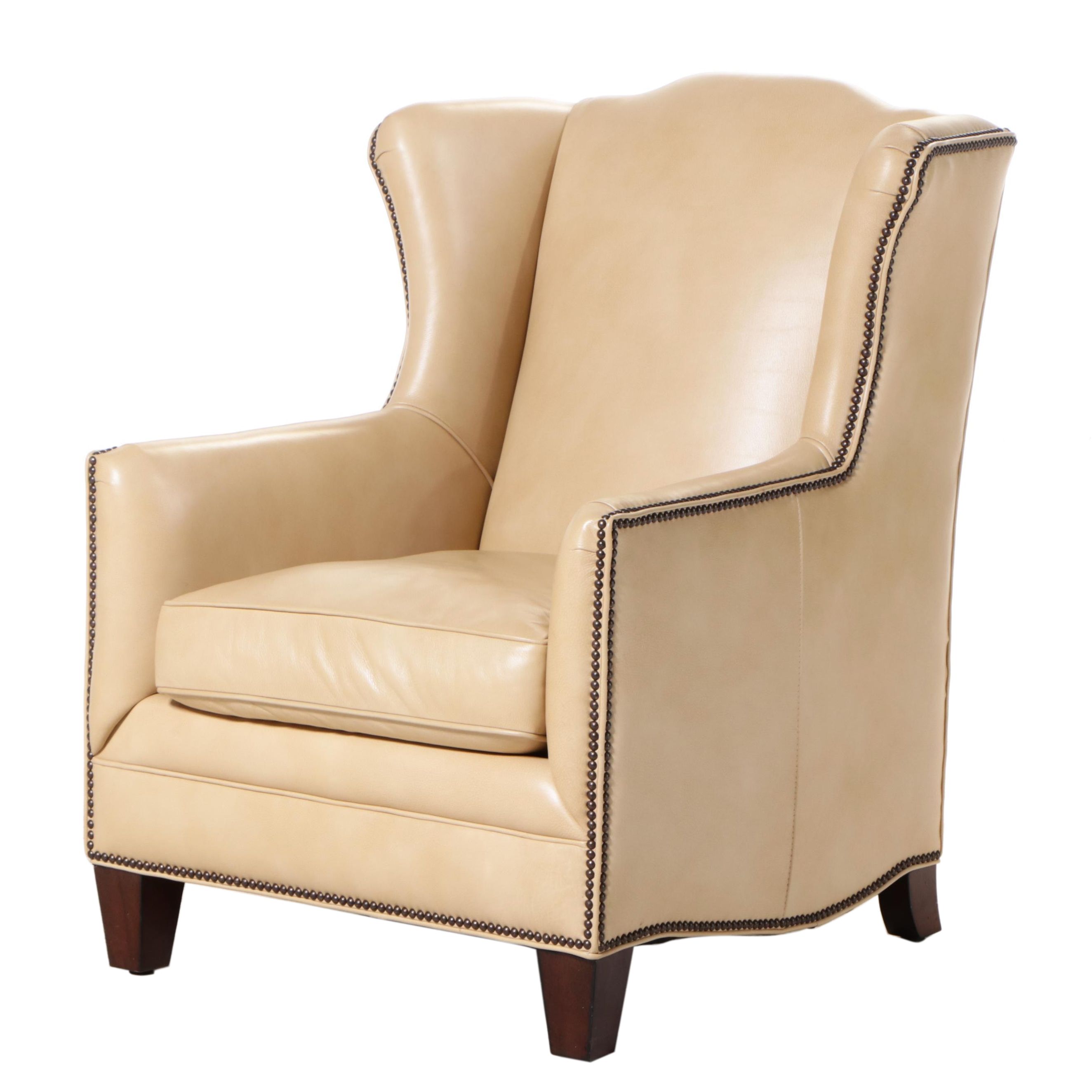 Henredon Leather Company Wingback Armchair with Nailheads