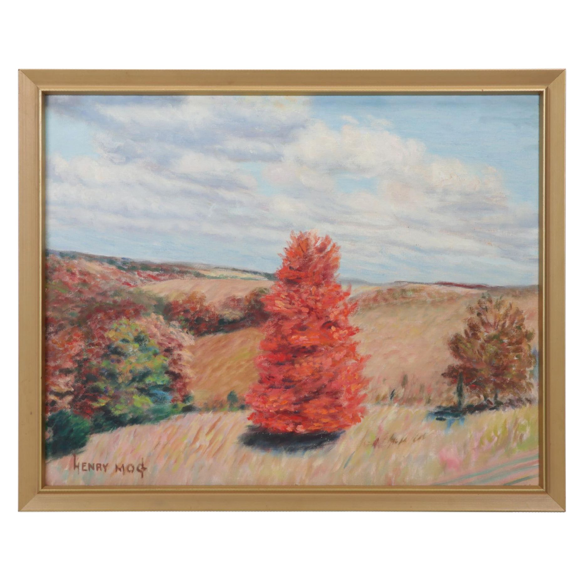 Henry Mog Pastoral Landscape Oil Painting, Circa 1965