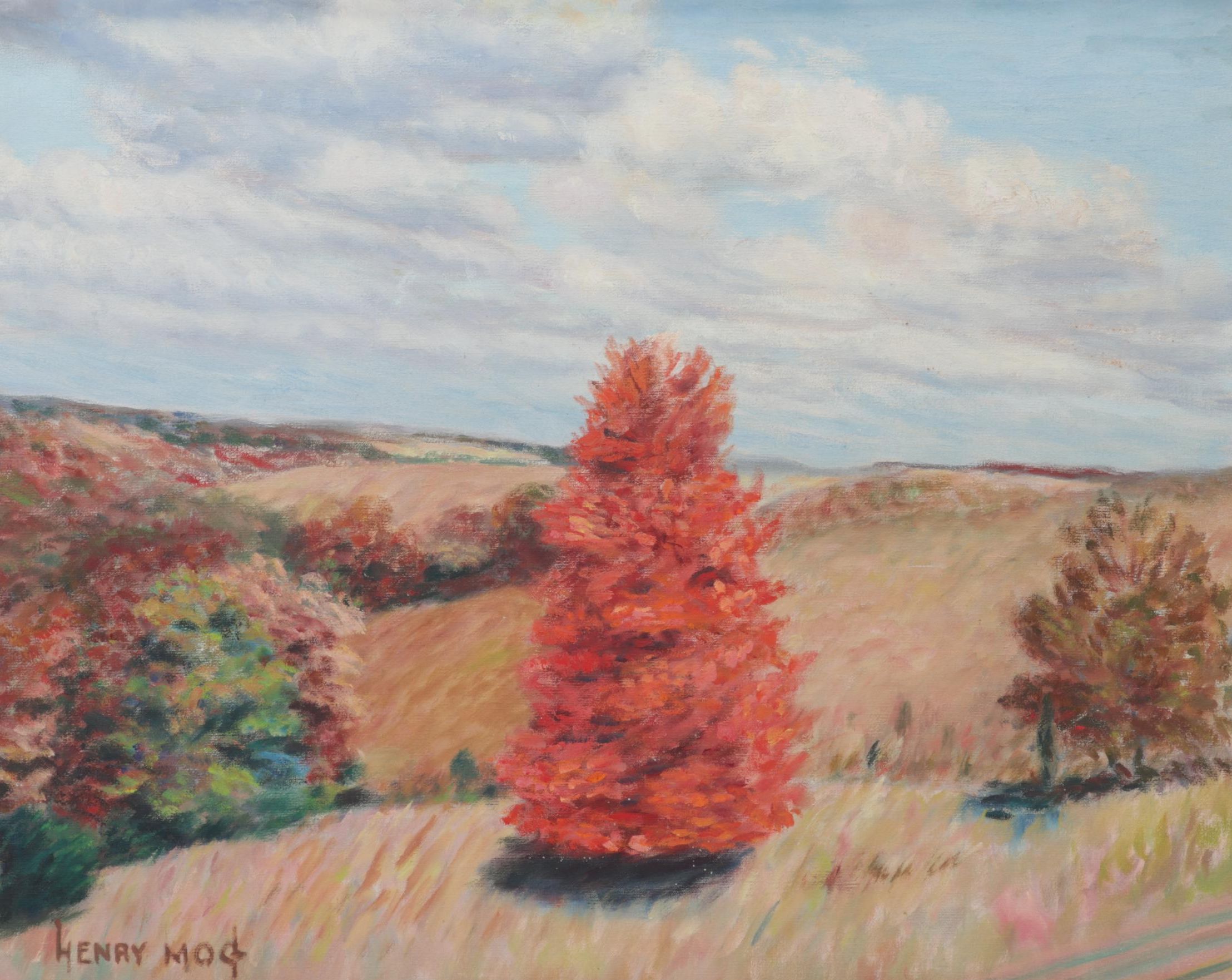 Henry Mog Pastoral Landscape Oil Painting, Circa 1965