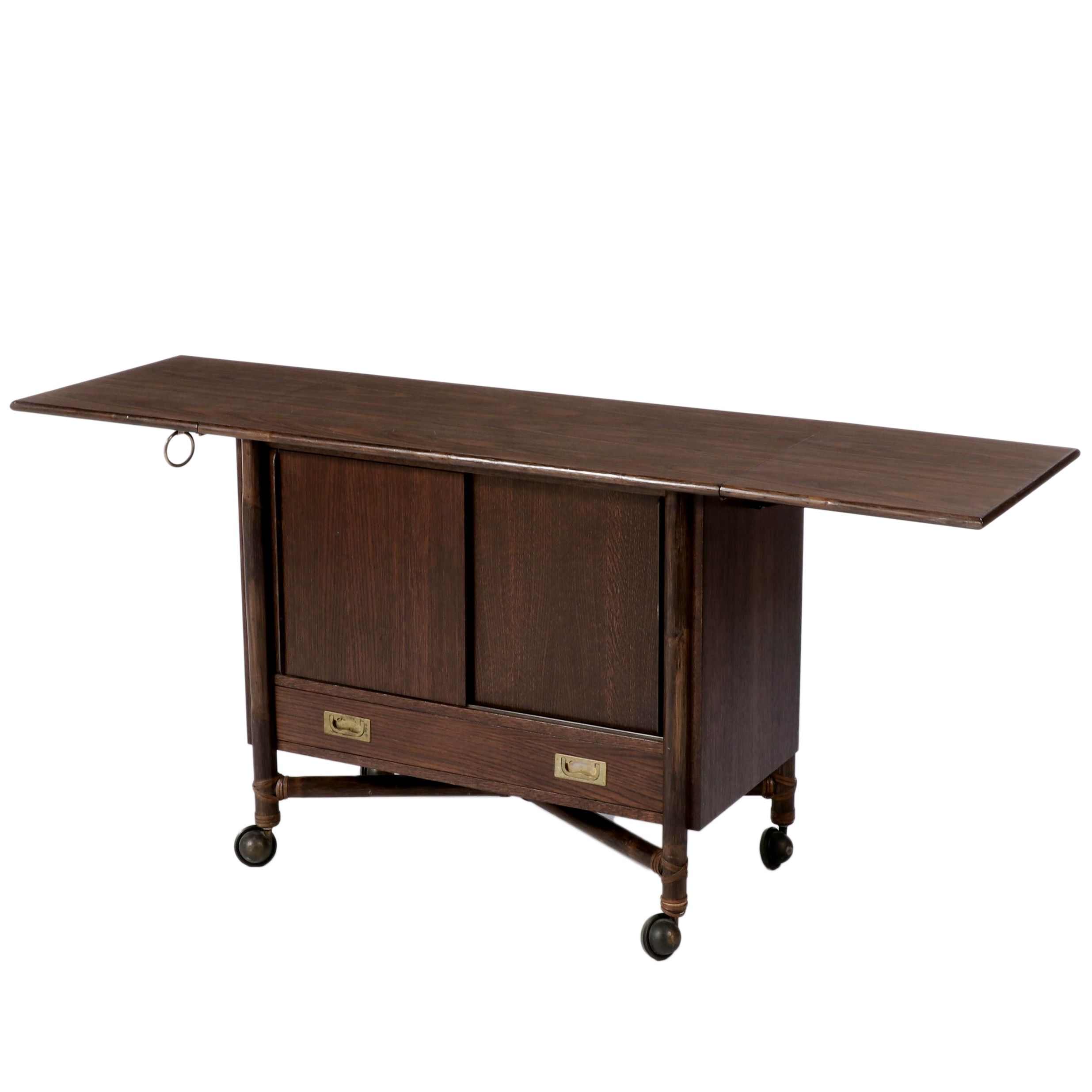 McGuire Modernist Ash, Rattan and Laminate Bar Cart, 1970s