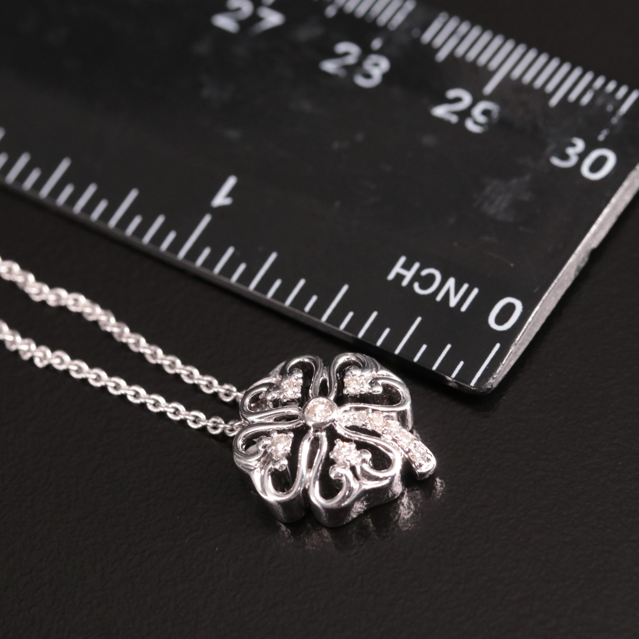 Sterling Diamond Four Leaf Clover Pendant Necklace