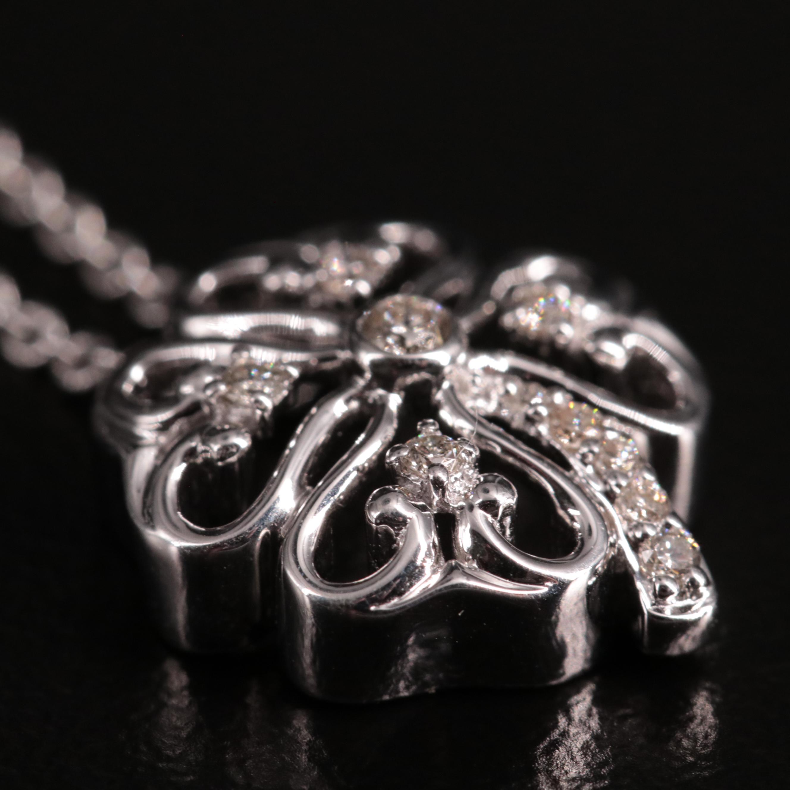 Sterling Diamond Four Leaf Clover Pendant Necklace
