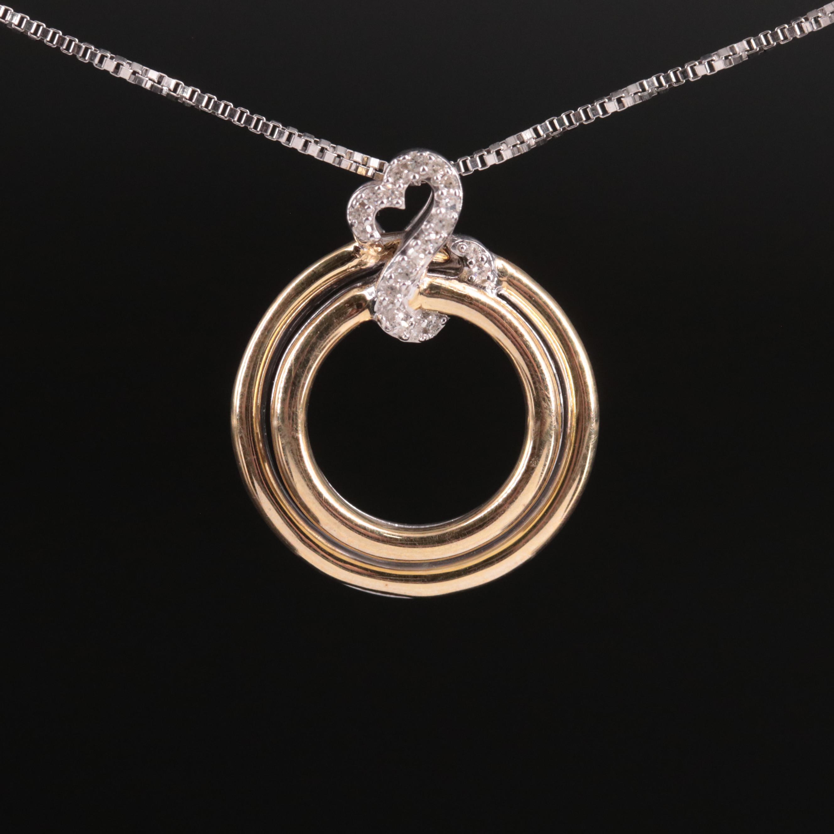 Sterling Diamond Double Circle Drop Pendant Necklace