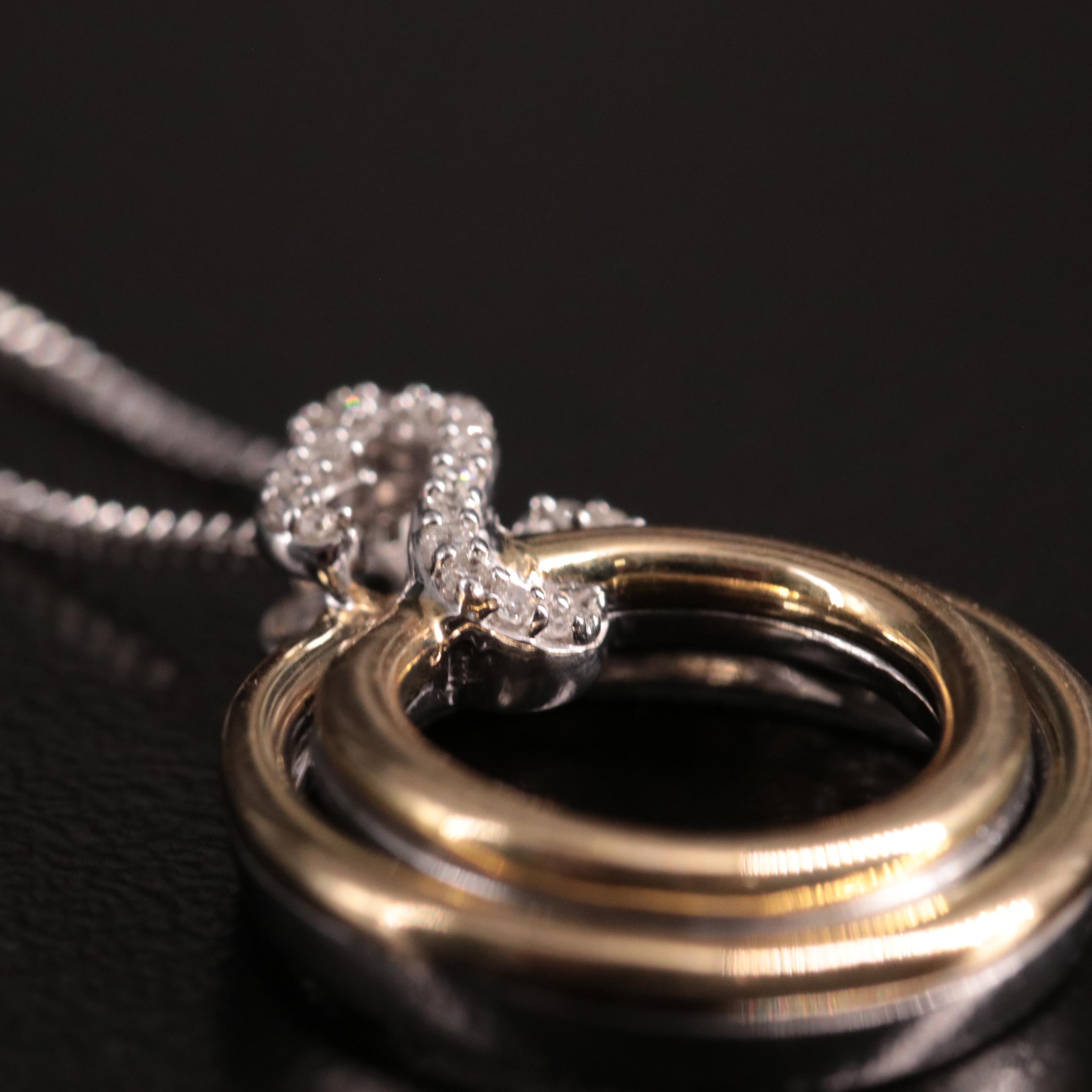 Sterling Diamond Double Circle Drop Pendant Necklace