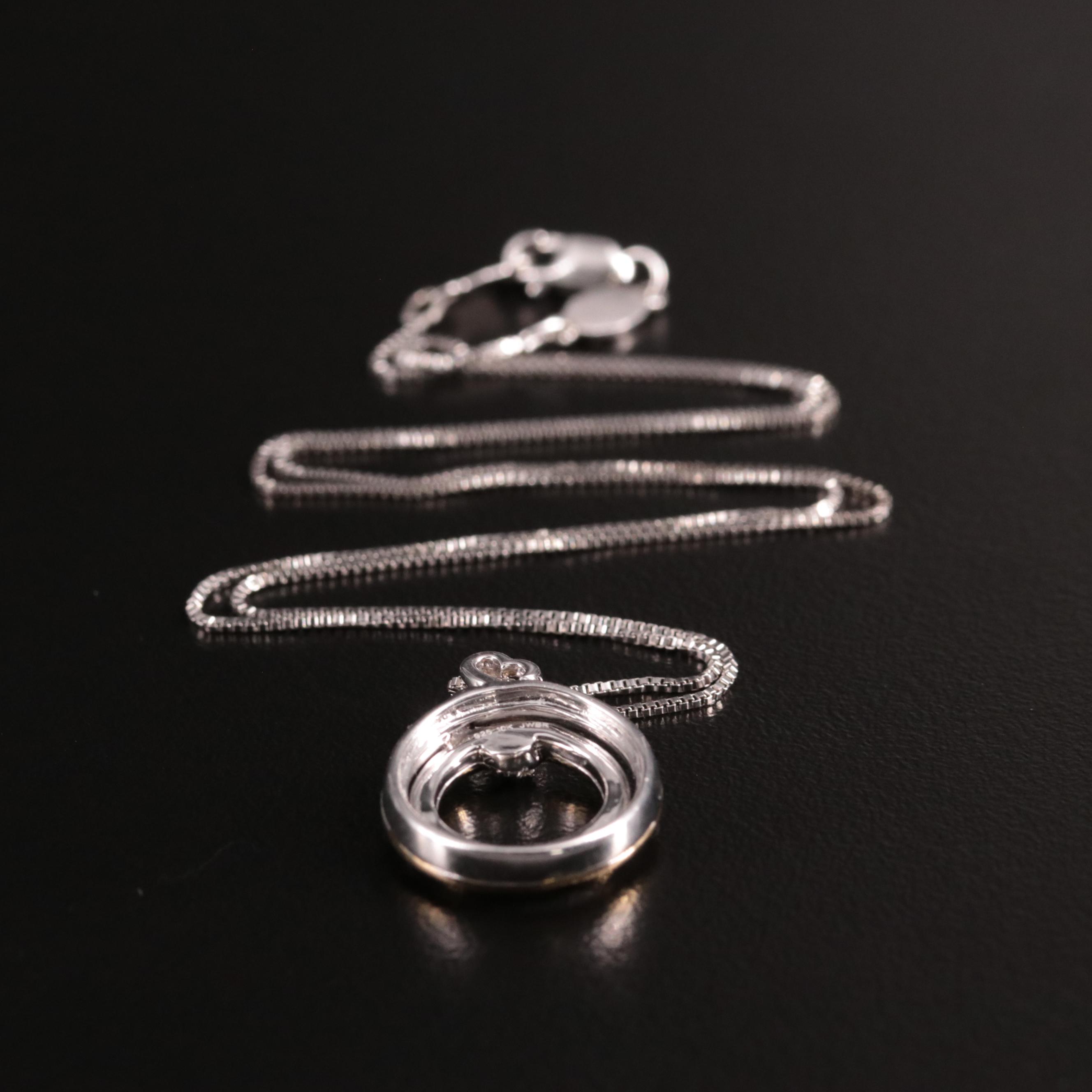 Sterling Diamond Double Circle Drop Pendant Necklace