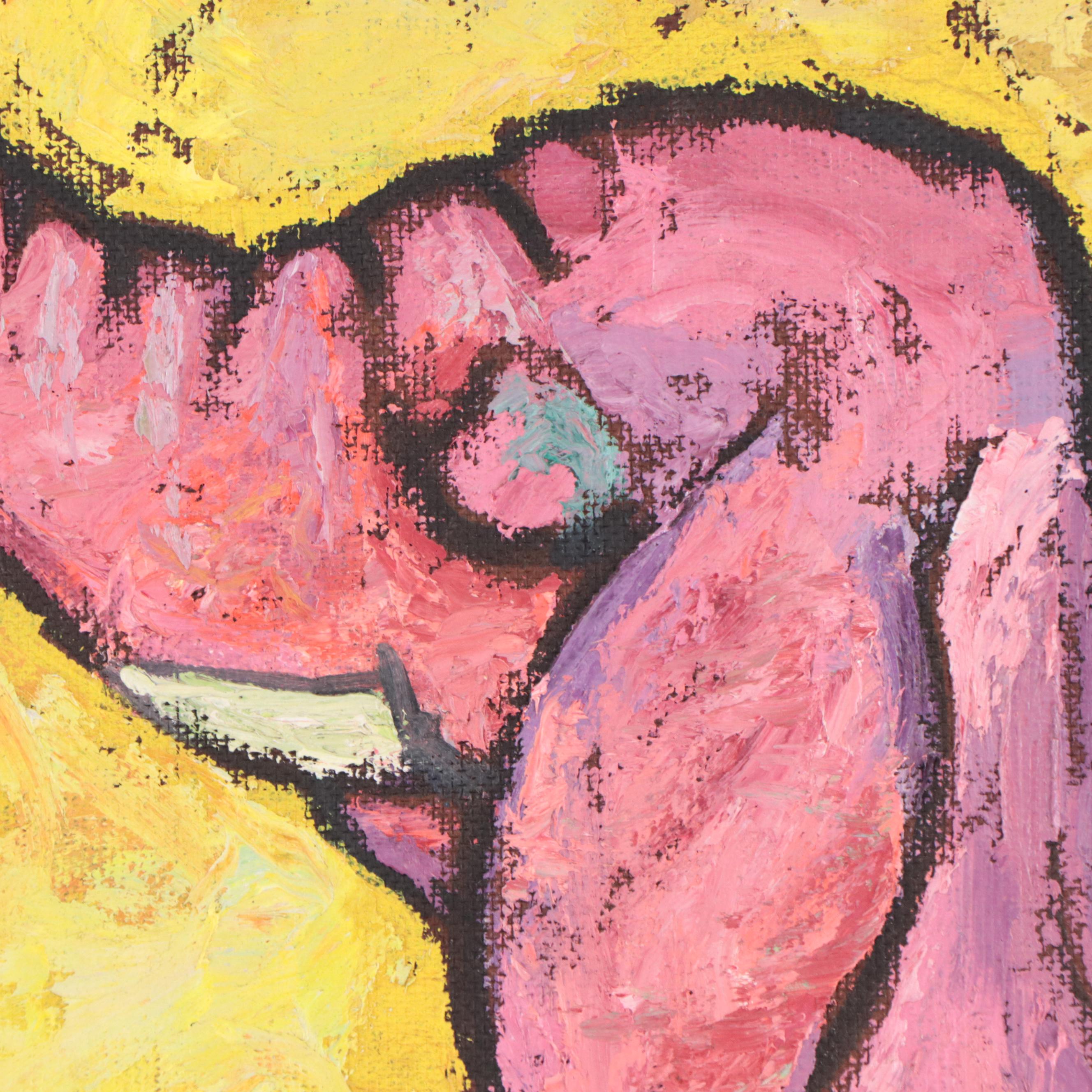 H. Ray Baker Surreal Oil Painting of Elephant and Bird