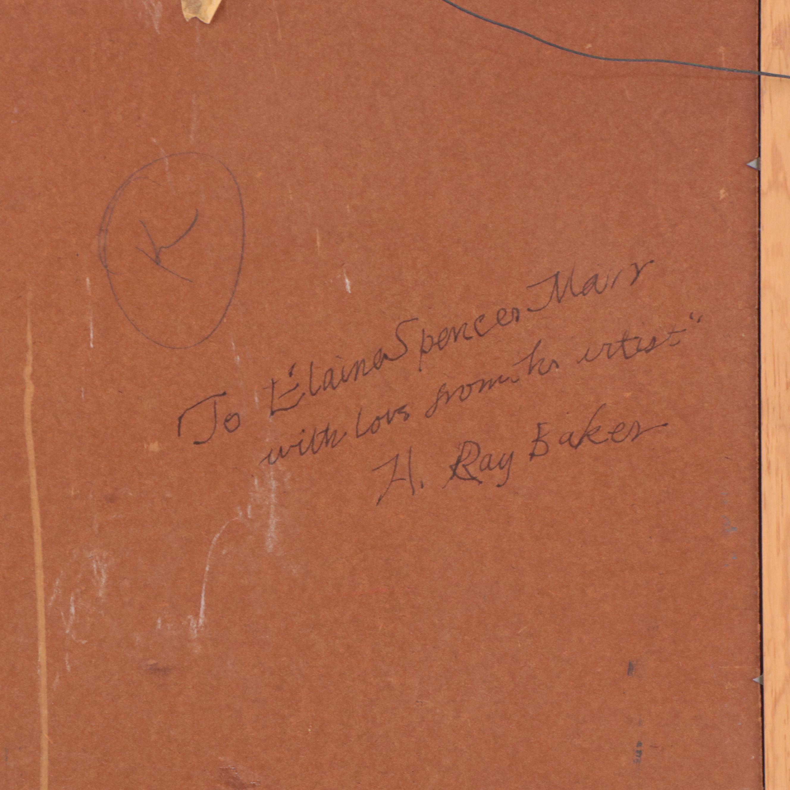 H. Ray Baker Surreal Oil Painting of Elephant and Bird