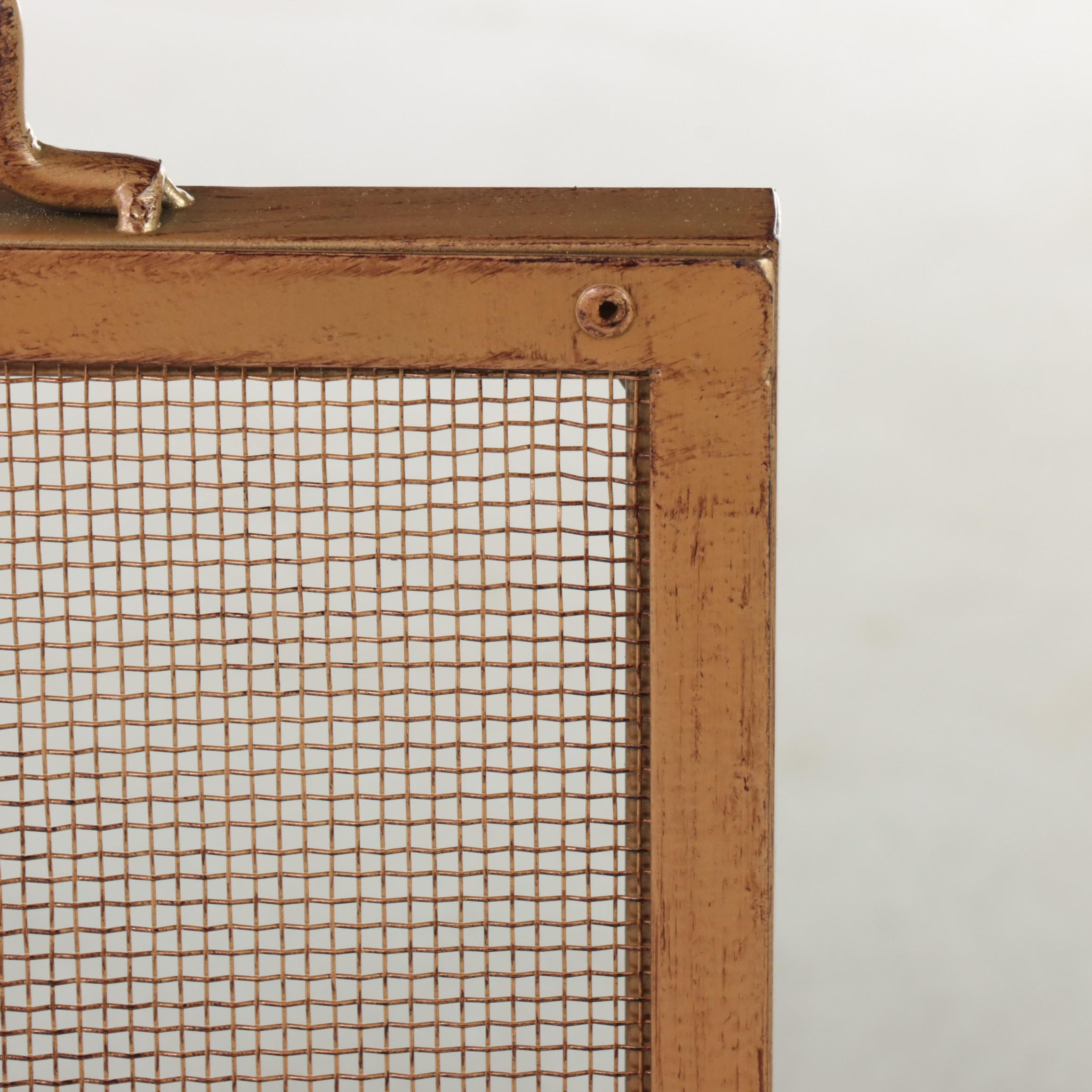 Contemporary Gold Tone Metal Framed Mesh Fireplace Screen