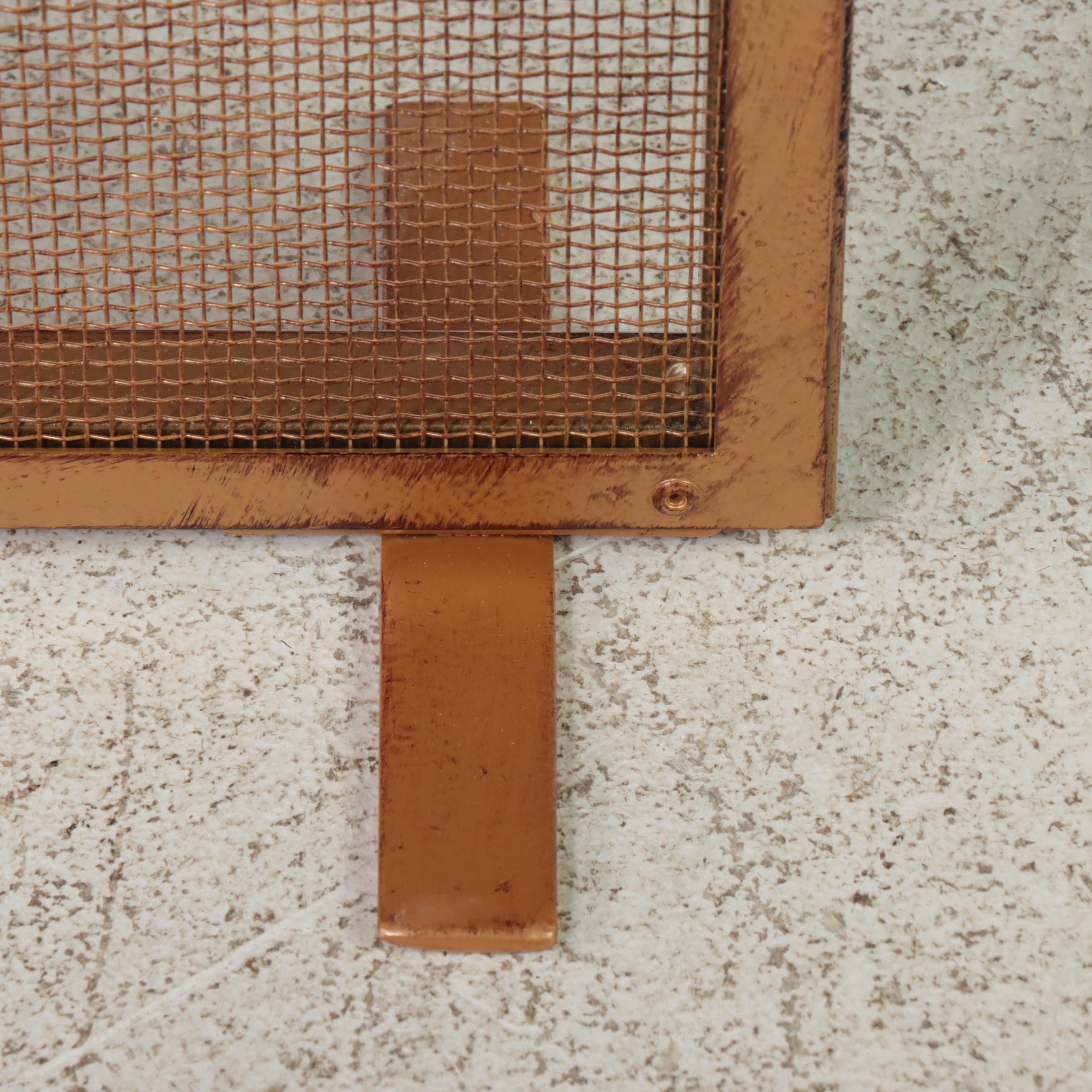 Contemporary Gold Tone Metal Framed Mesh Fireplace Screen