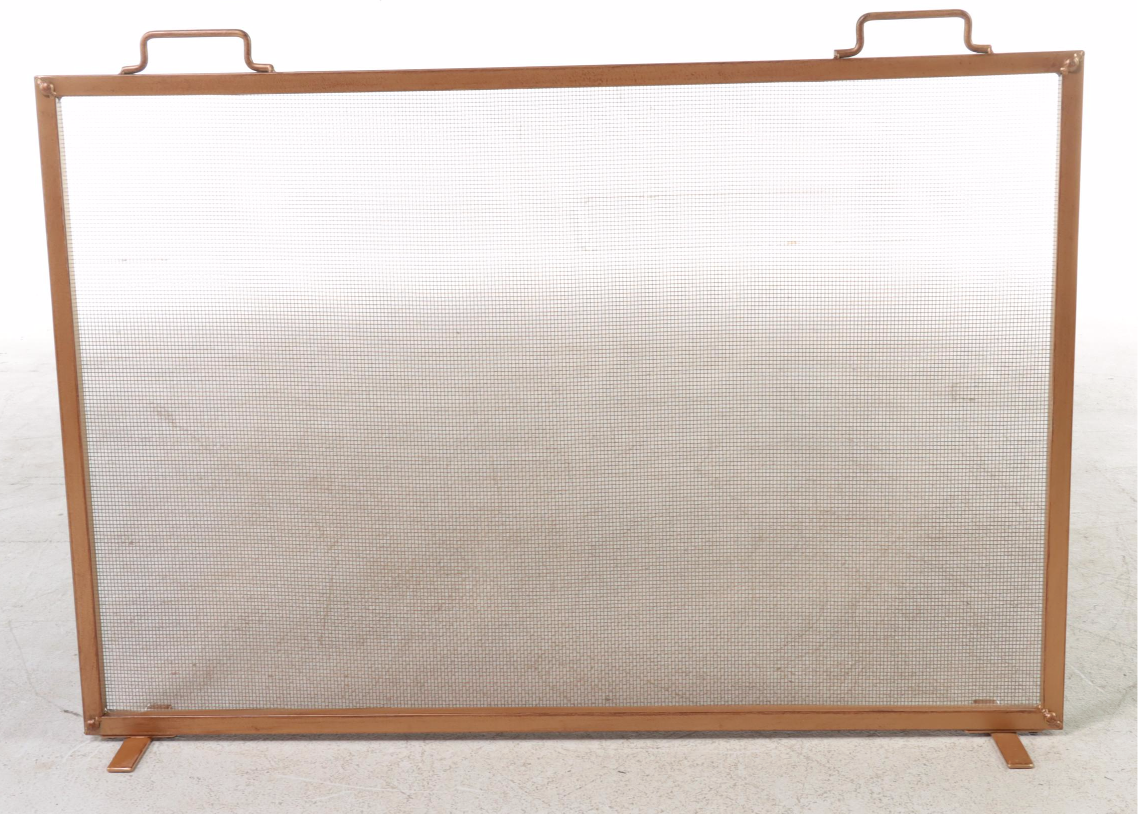 Contemporary Gold Tone Metal Framed Mesh Fireplace Screen