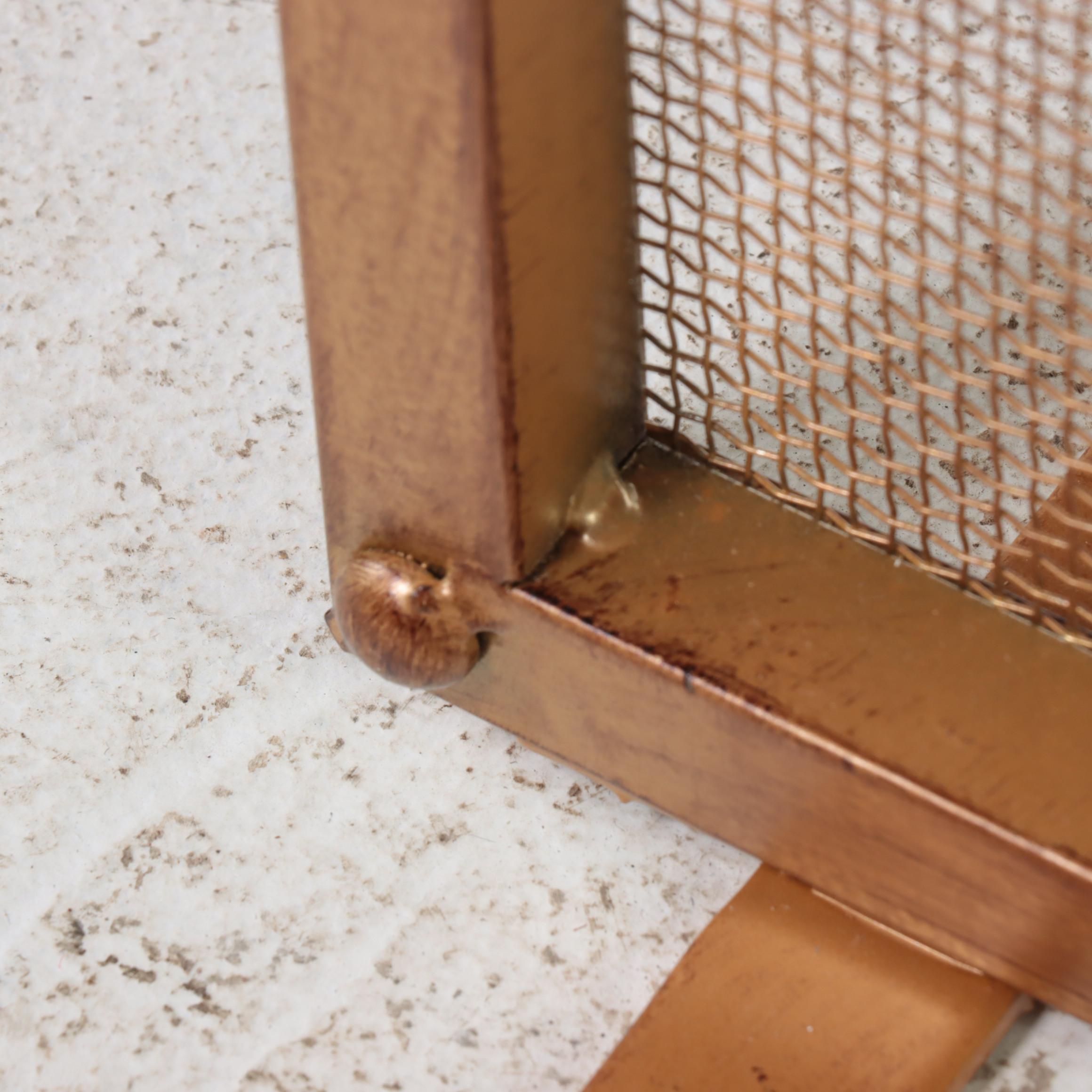 Contemporary Gold Tone Metal Framed Mesh Fireplace Screen