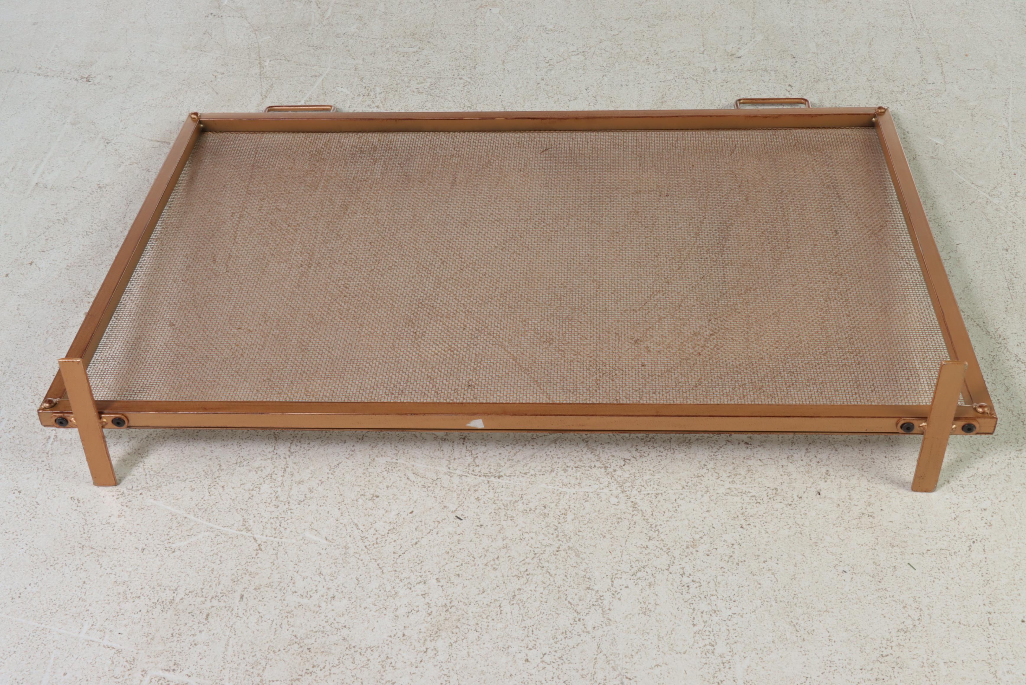 Contemporary Gold Tone Metal Framed Mesh Fireplace Screen