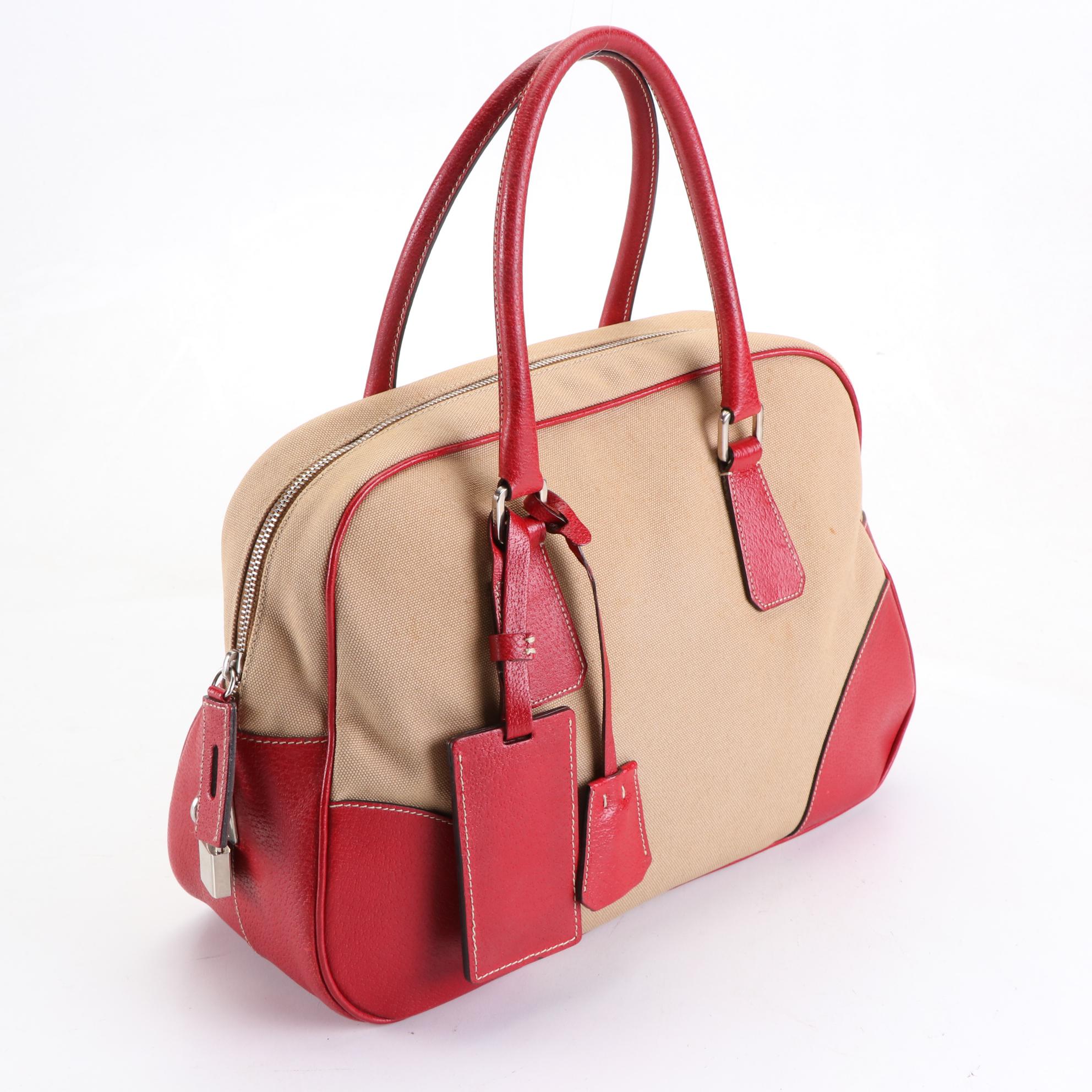 Prada Bowler Bag in Canapa Canvas and Cinghiale Leather
