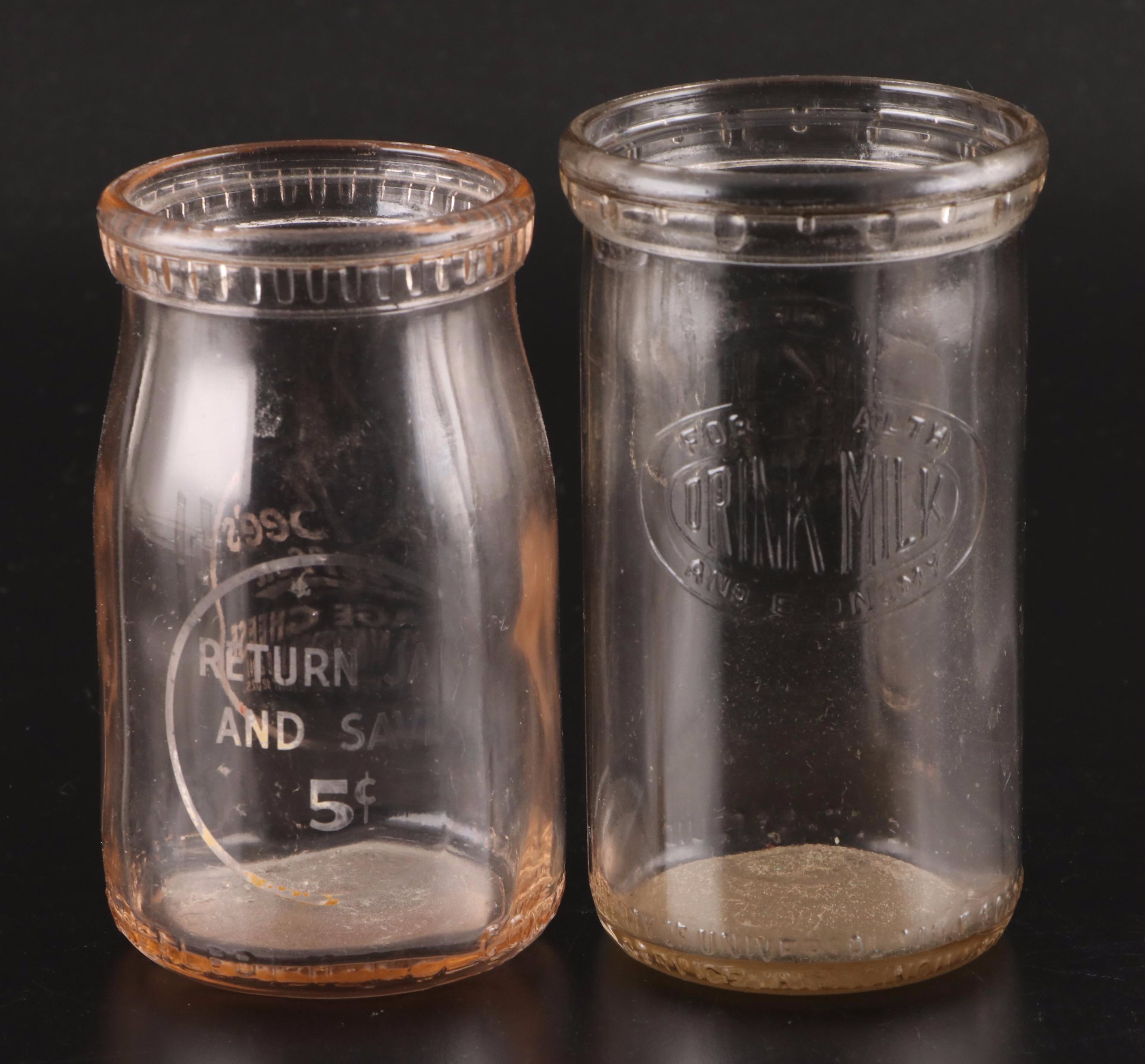 Horlick's Malted Milk Glass Jar with Milk Bottles, Glasses, and Small Jars