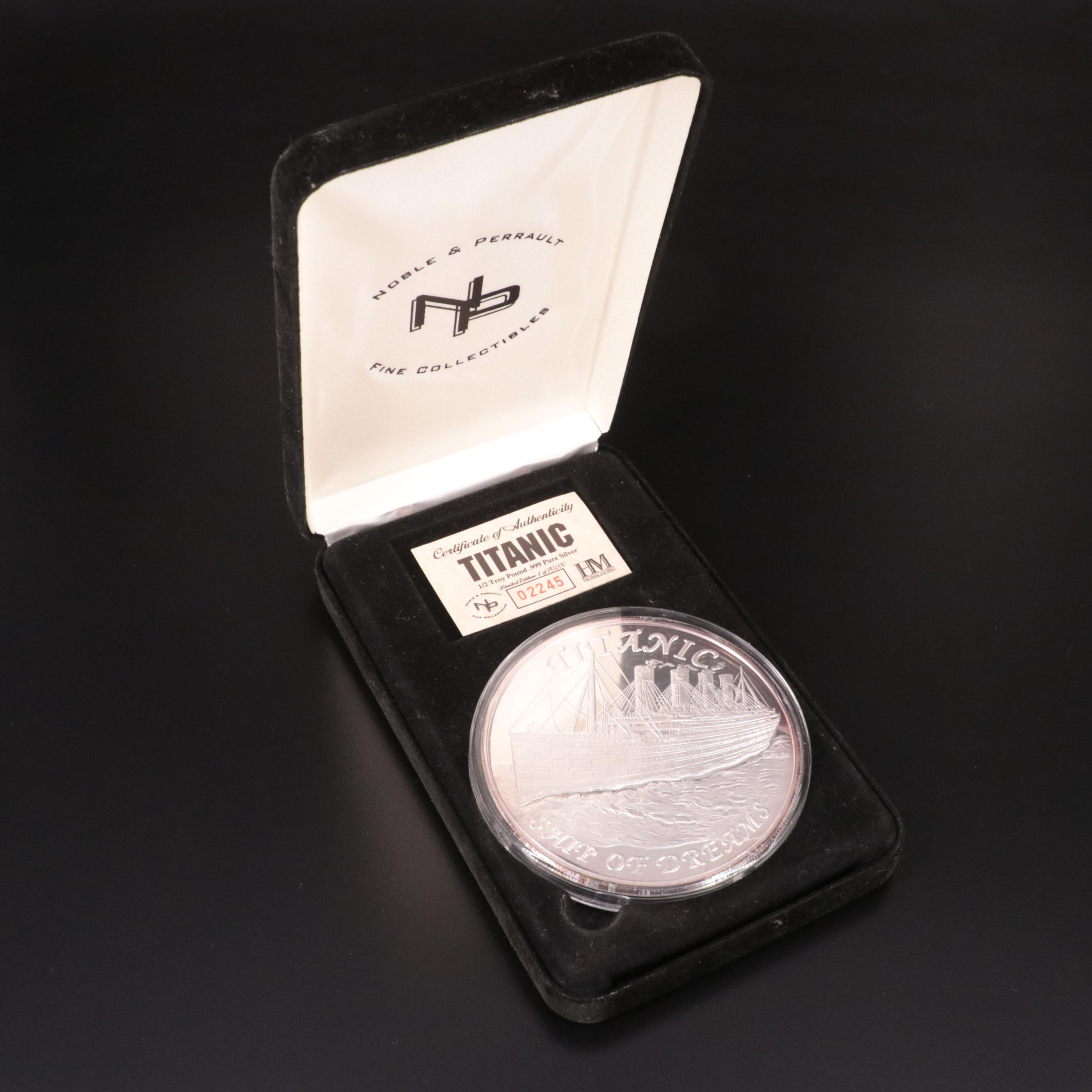 Half Troy Pound Silver Bullion Round Commemorating the Titanic