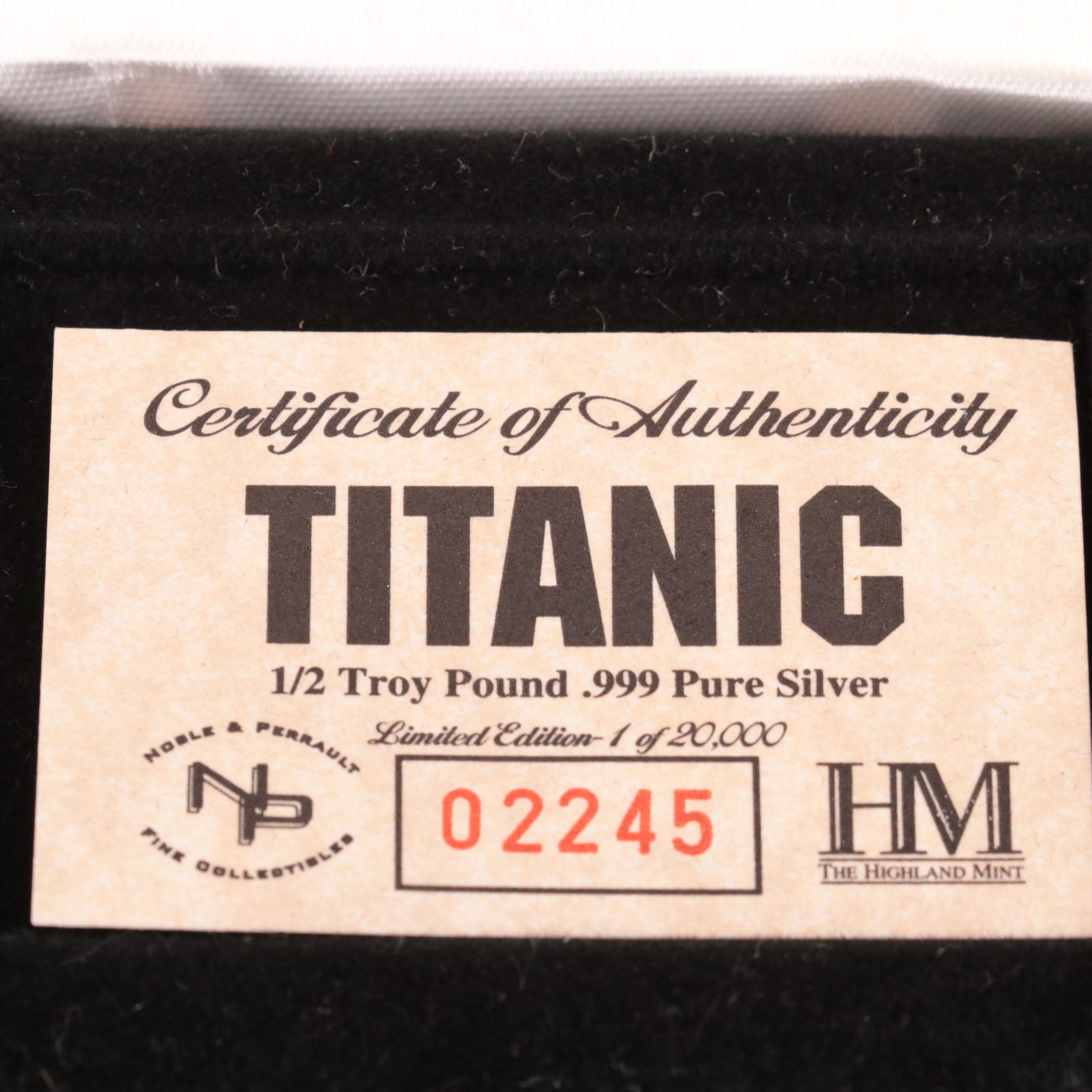 Half Troy Pound Silver Bullion Round Commemorating the Titanic