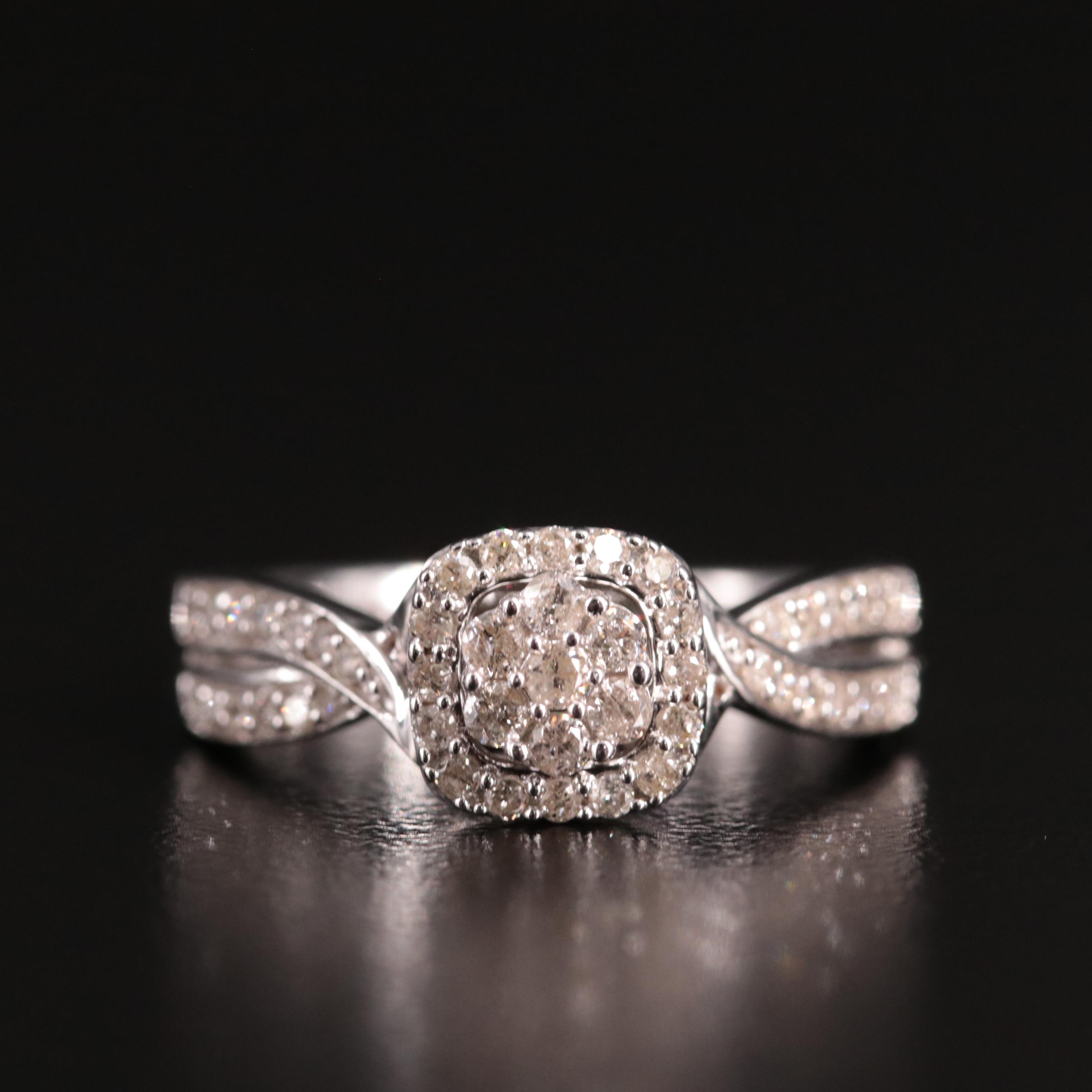 Sterling Diamond Cluster Halo Ring