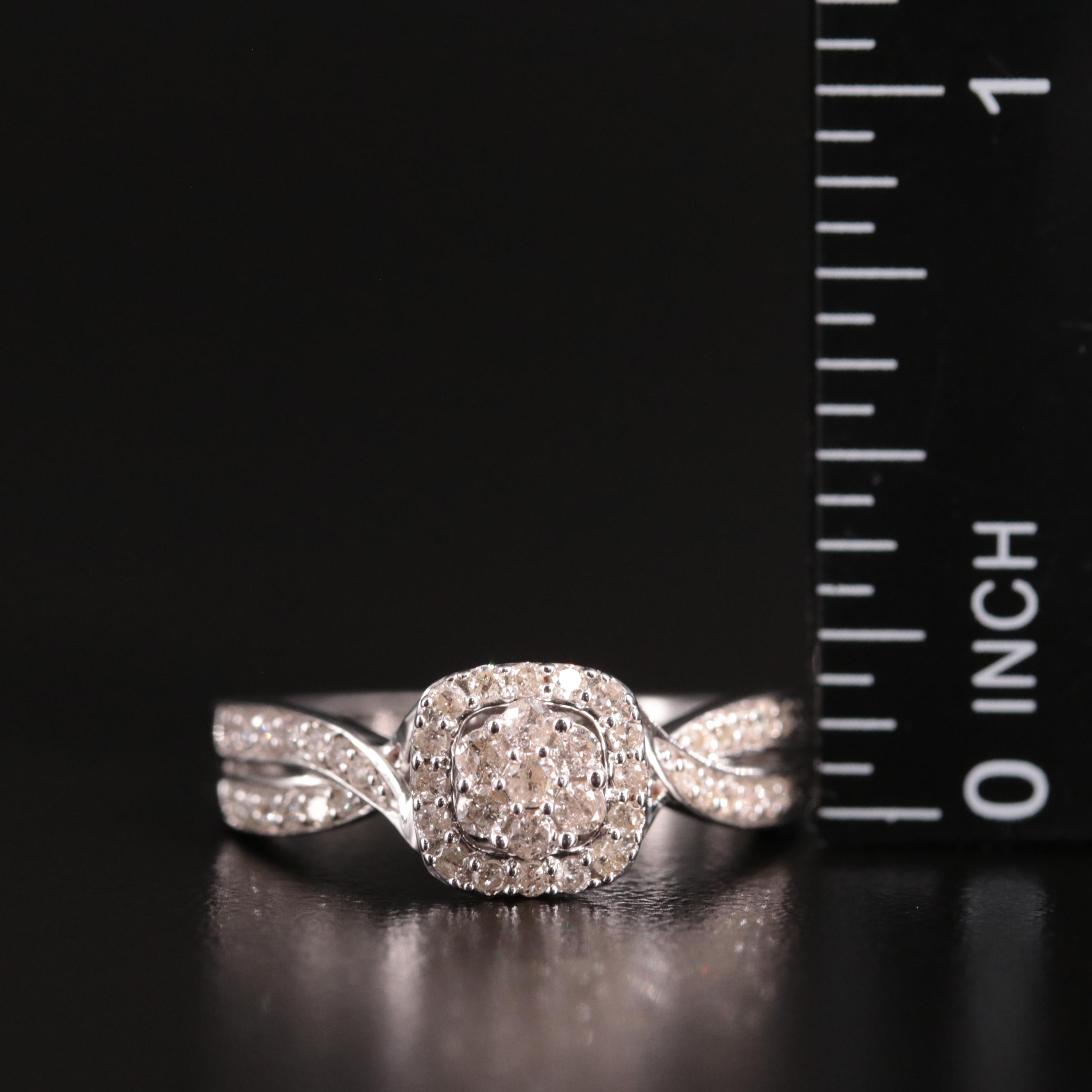 Sterling Diamond Cluster Halo Ring