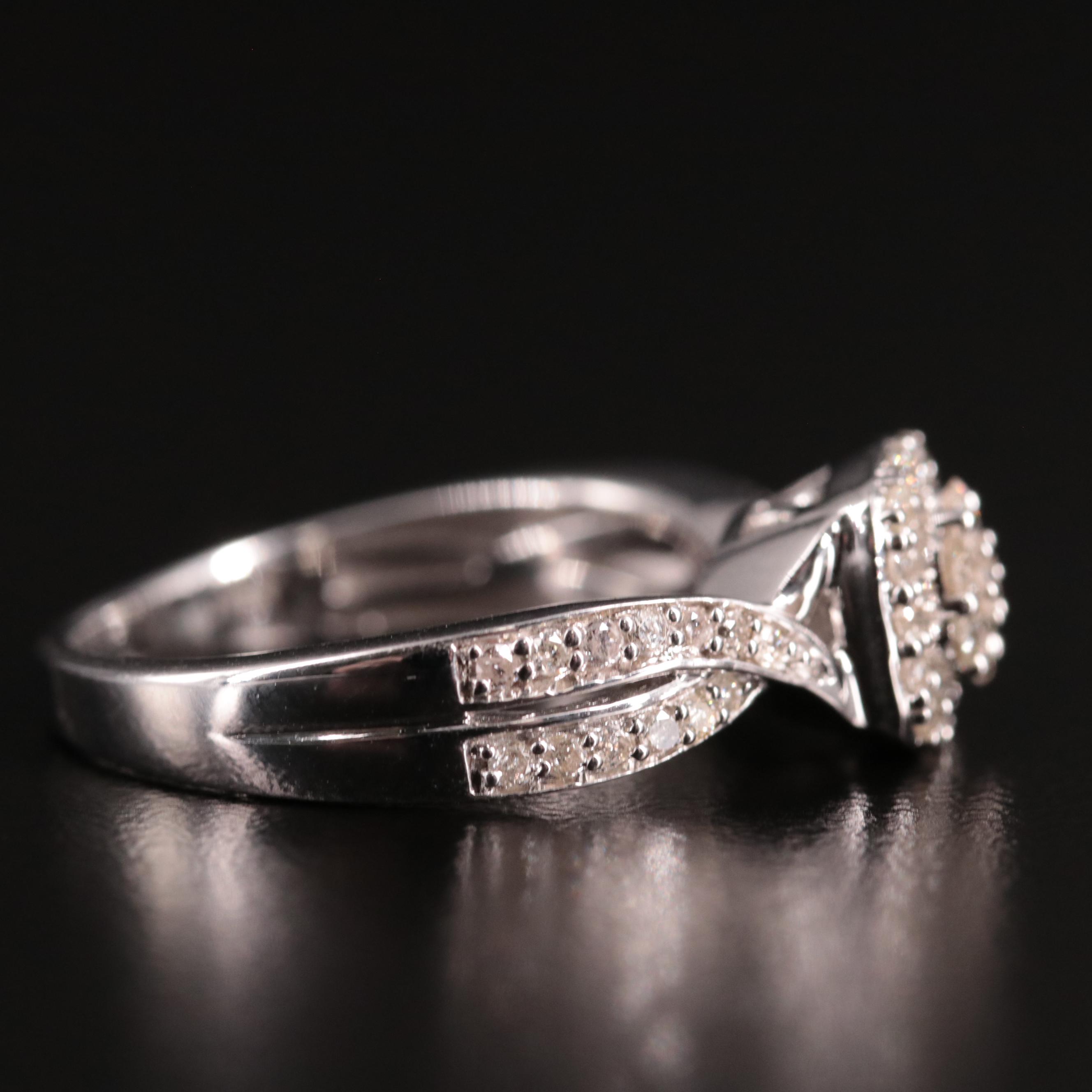 Sterling Diamond Cluster Halo Ring