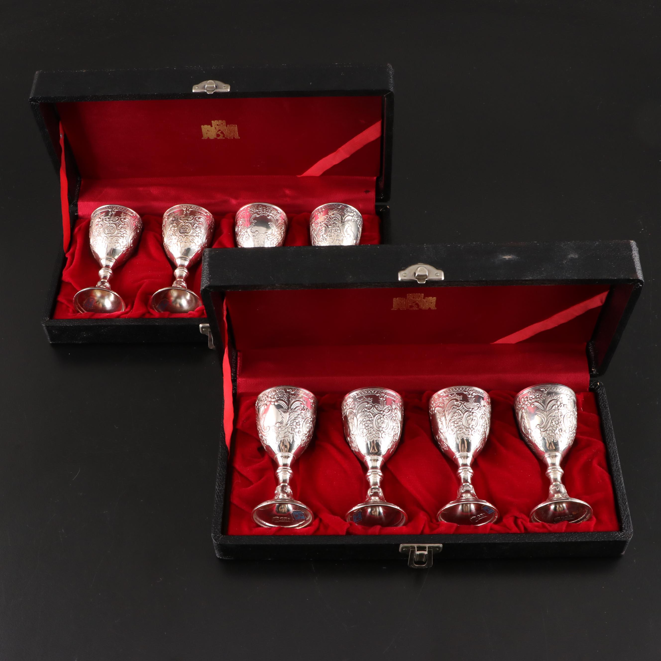 Rococo Style Silver Plate Cordial Glasses, Mid to Late 20th Century