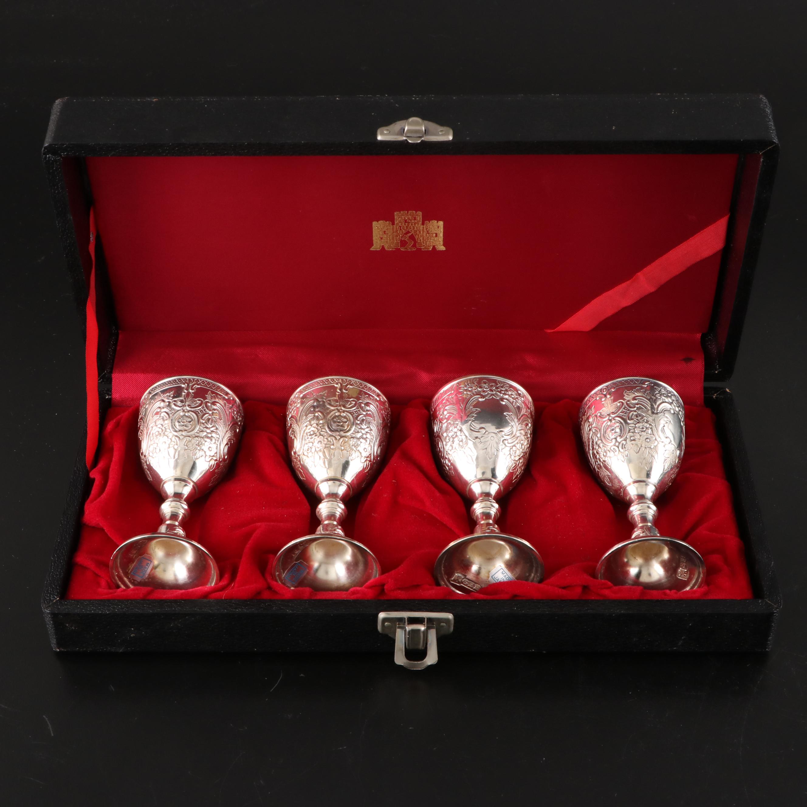 Rococo Style Silver Plate Cordial Glasses, Mid to Late 20th Century