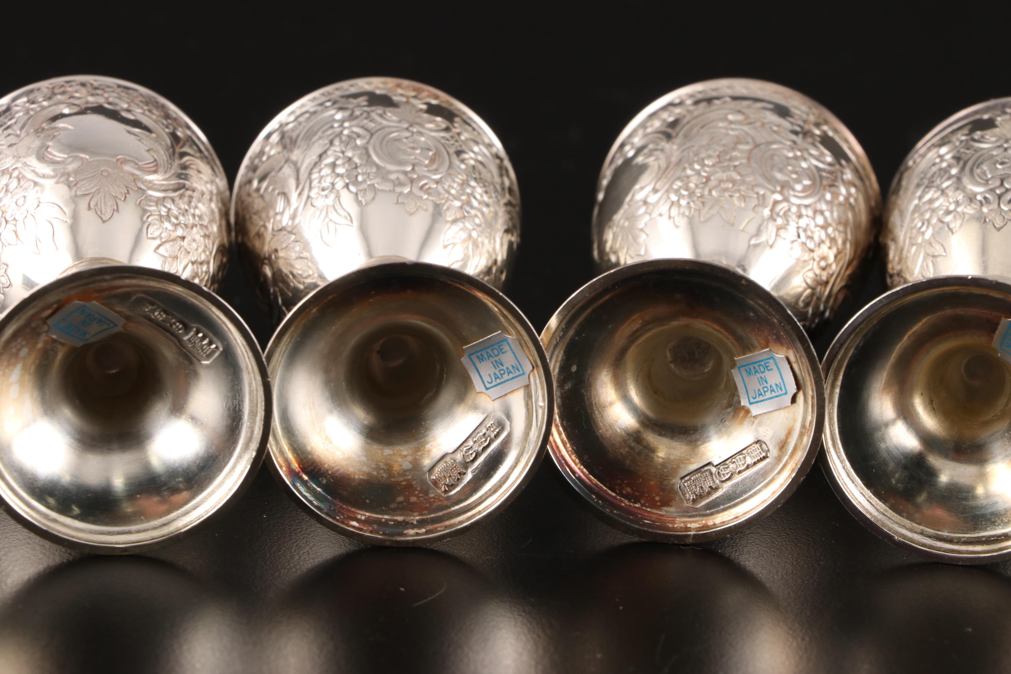 Rococo Style Silver Plate Cordial Glasses, Mid to Late 20th Century