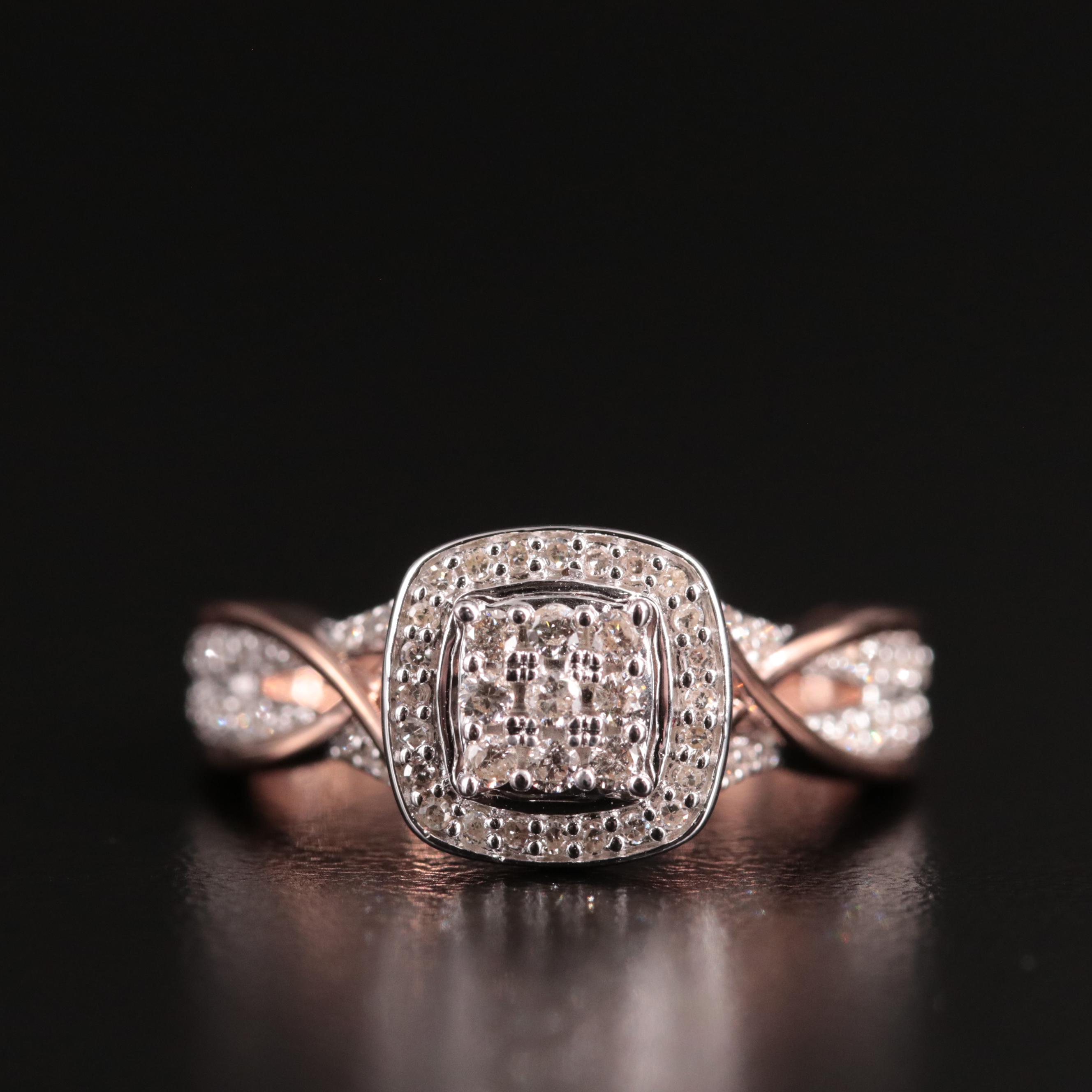 Sterling Diamond Cluster Halo Ring